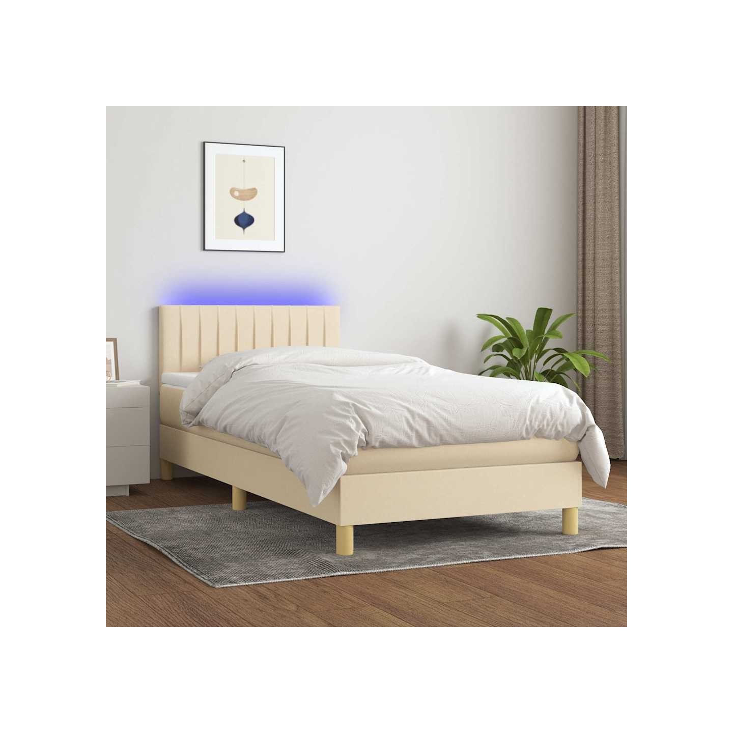 Sommier à lattes de lit avec matelas LED Crème 100x200 cm Tissu