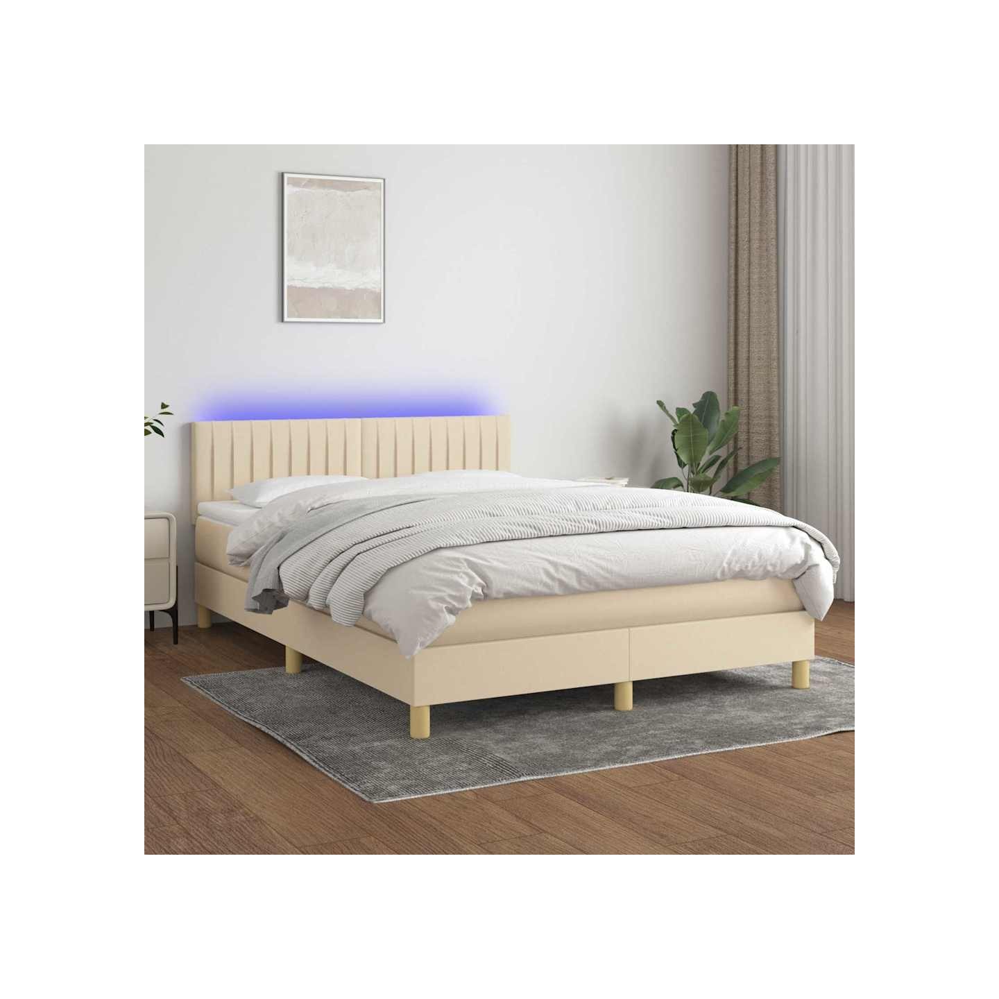 Sommier à lattes de lit avec matelas LED Crème 140x190 cm Tissu