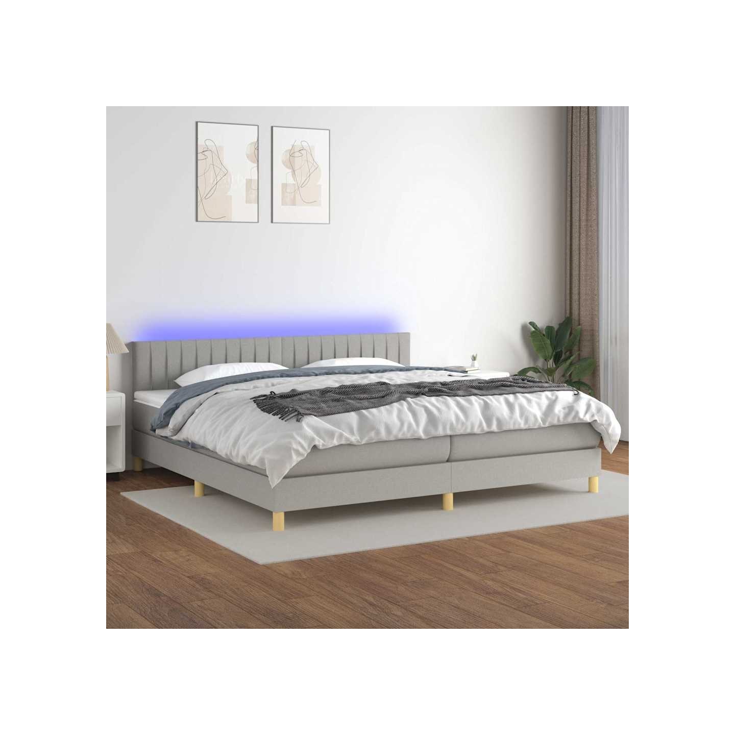 Sommier à lattes de lit matelas LED Gris clair 200x200 cm Tissu