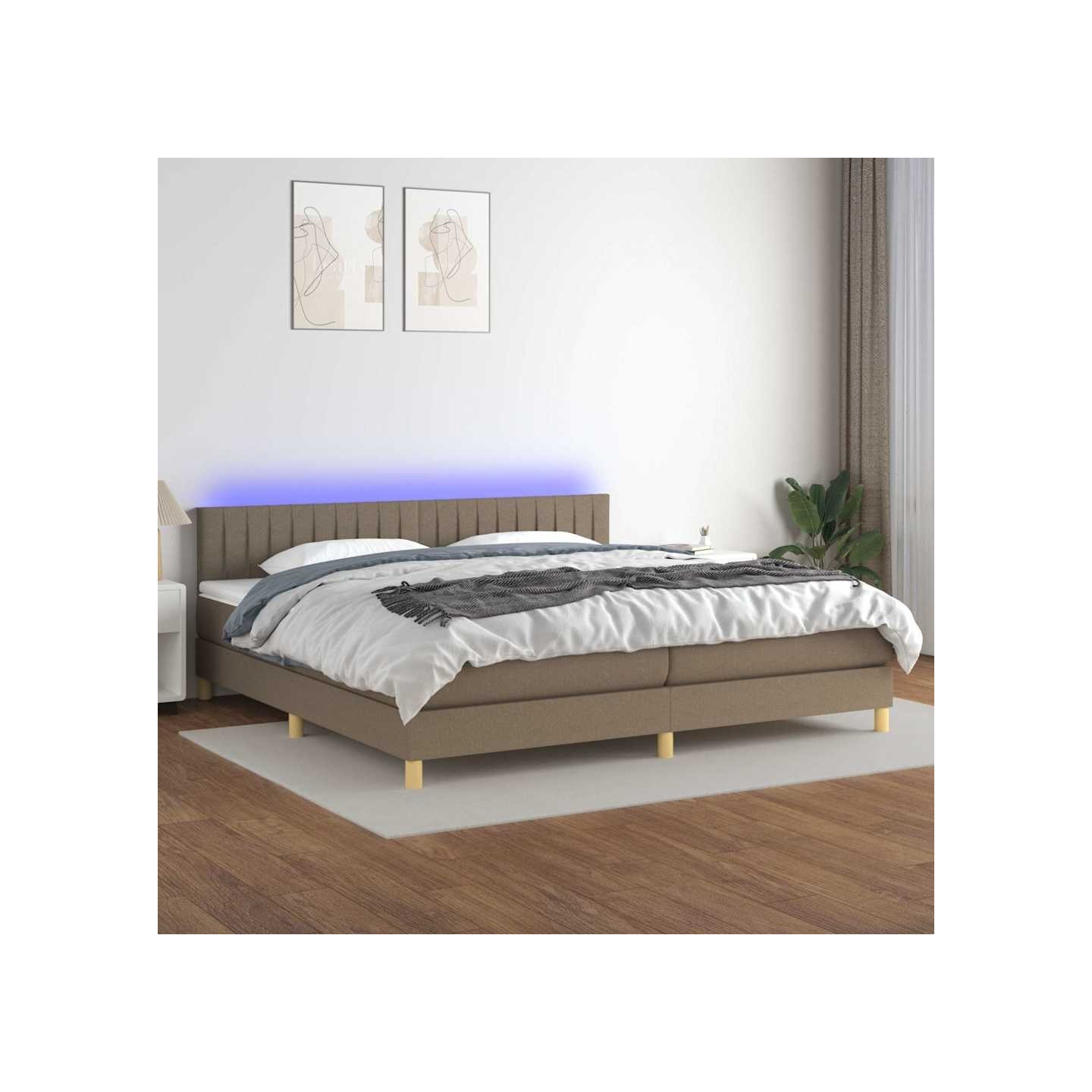 Sommier à lattes de lit et matelas et LED Taupe 200x200cm Tissu