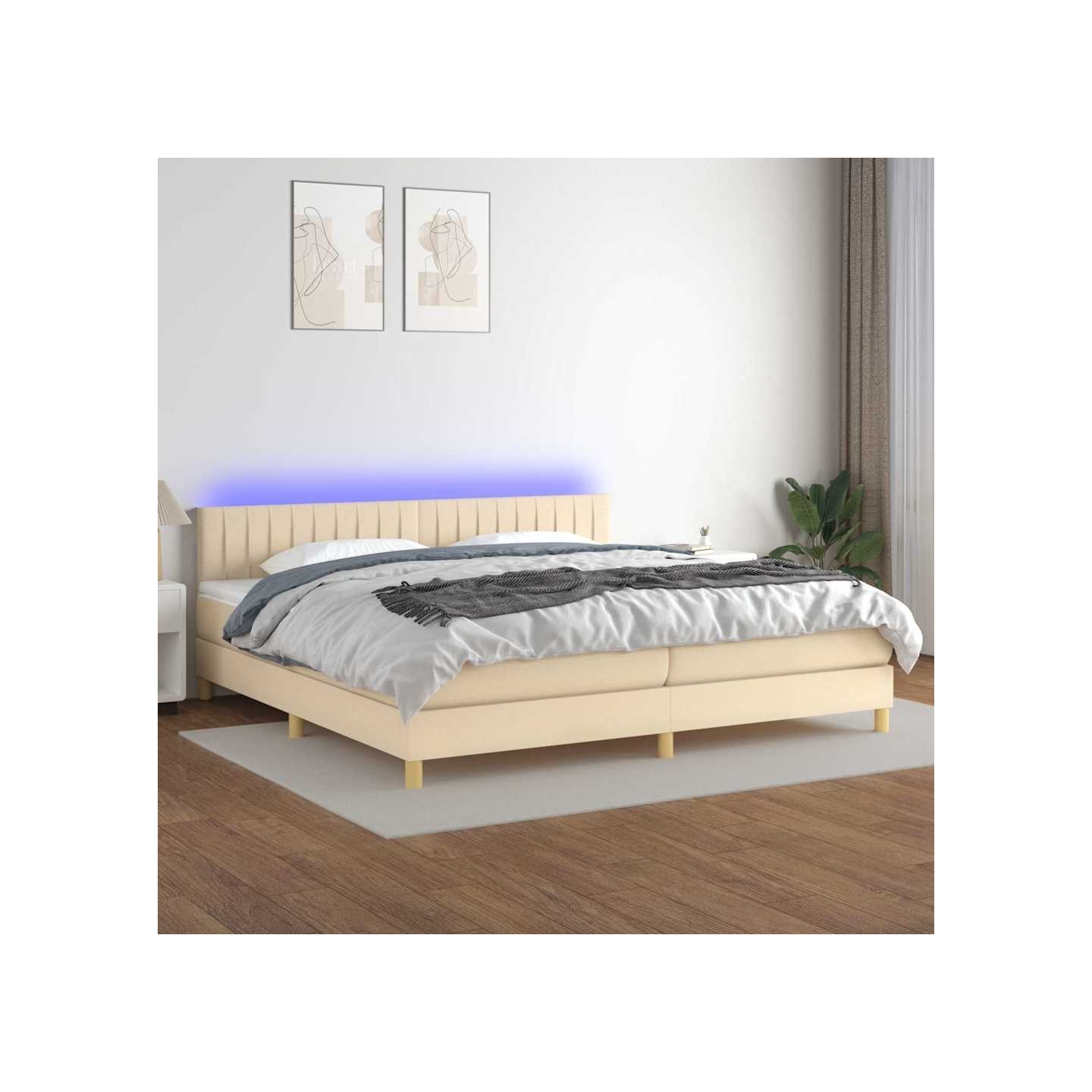 Sommier à lattes de lit et matelas et LED Crème 200x200cm Tissu