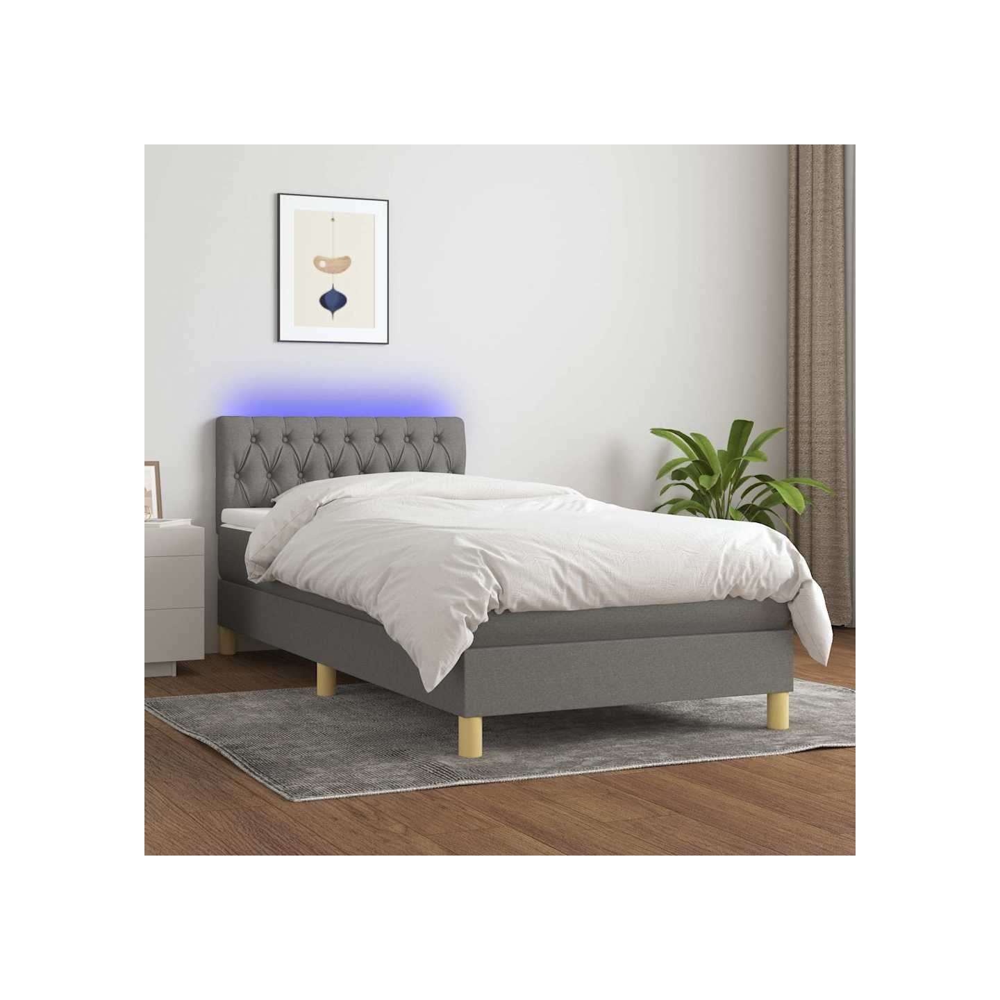 Sommier à lattes de lit et matelas et LED Gris foncé 100x200 cm
