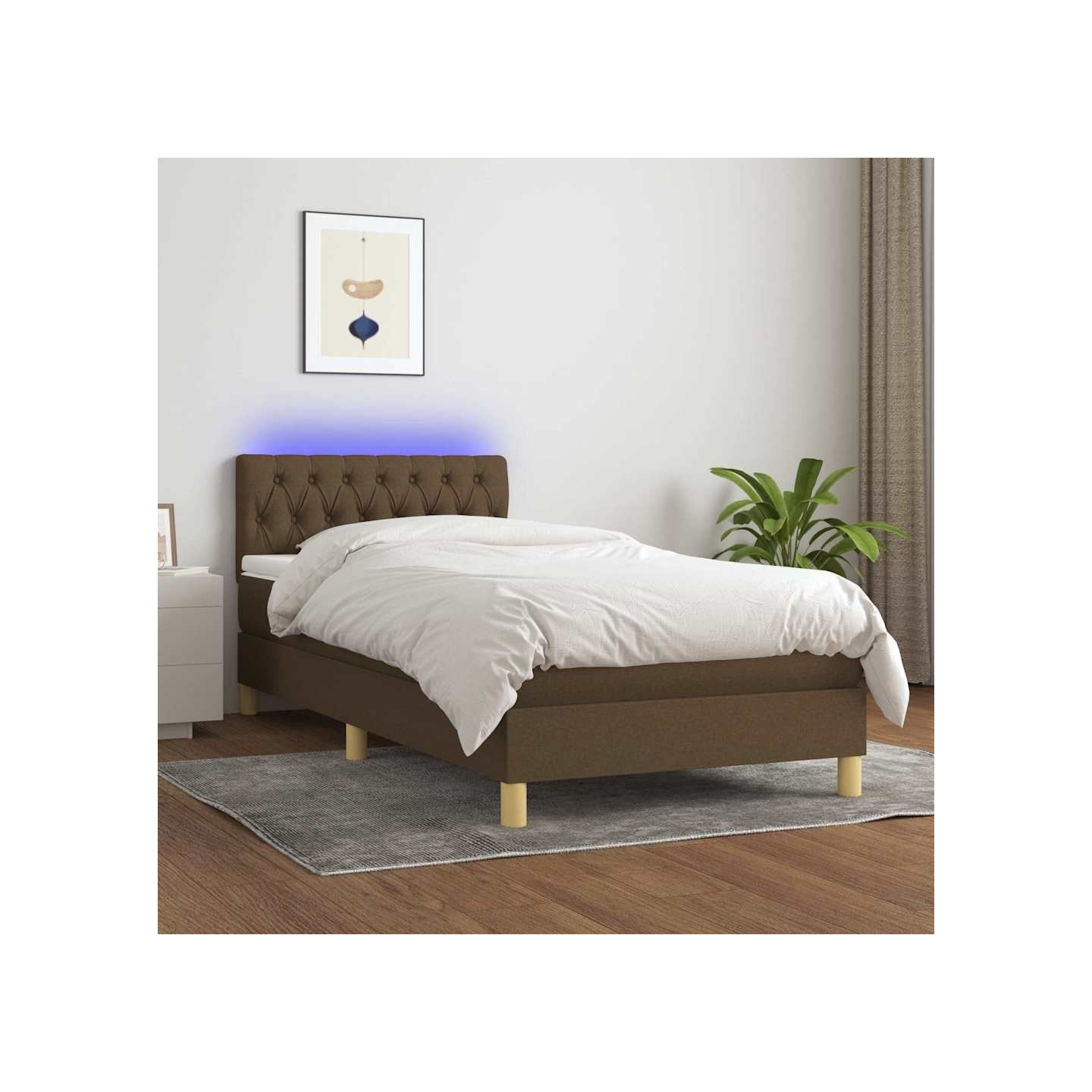 Sommier à lattes de lit et matelas et LED Marron foncé 90x200cm