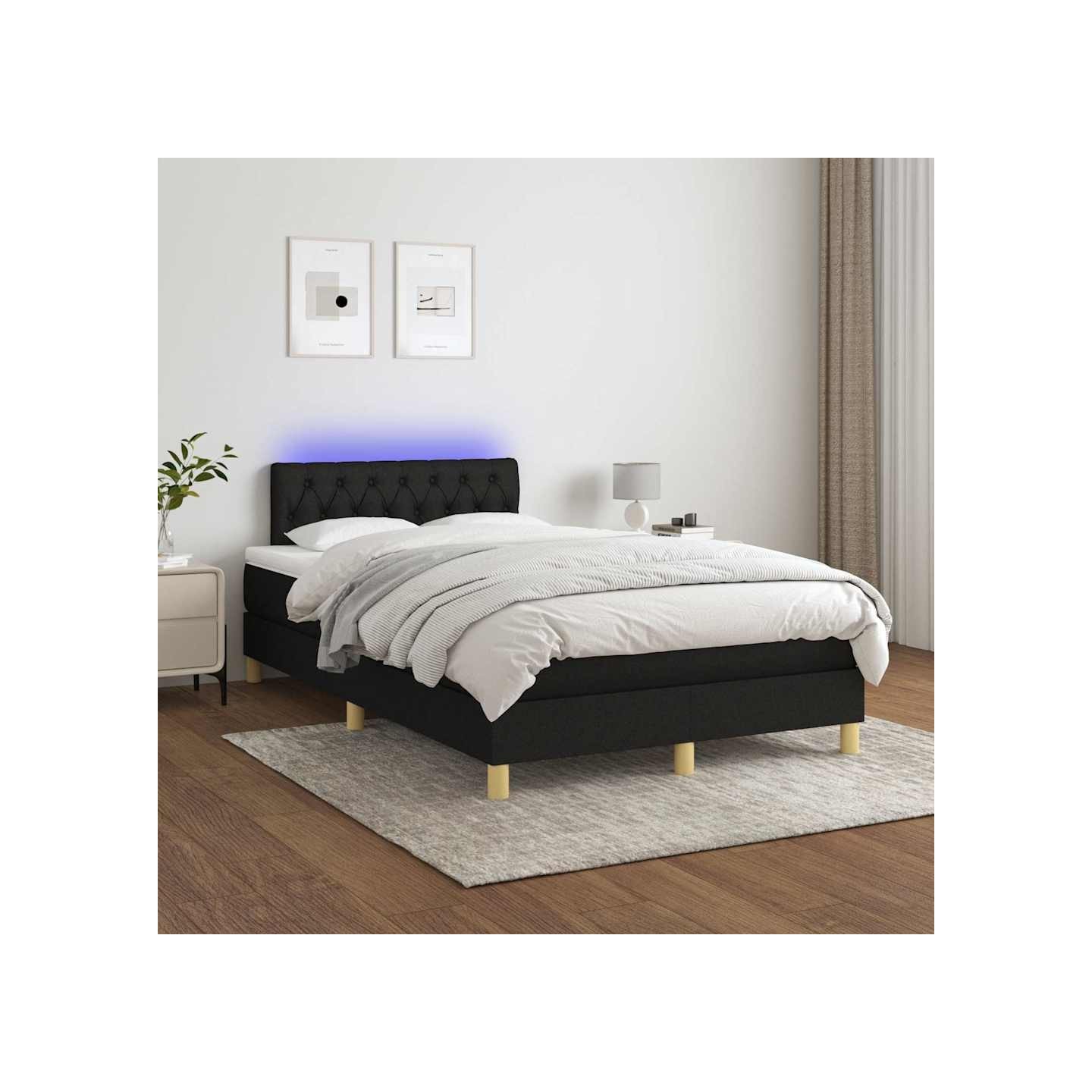 Sommier à lattes de lit avec matelas LED Noir 120x200 cm Tissu