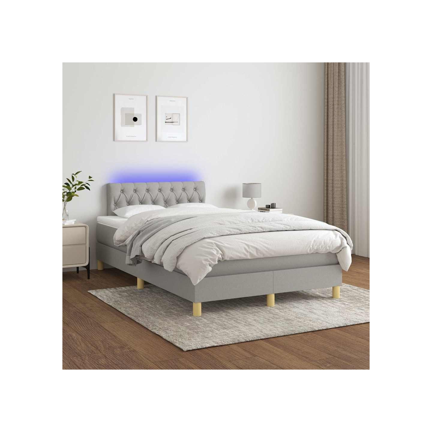 Sommier à lattes de lit matelas LED Gris clair 120x200 cm Tissu