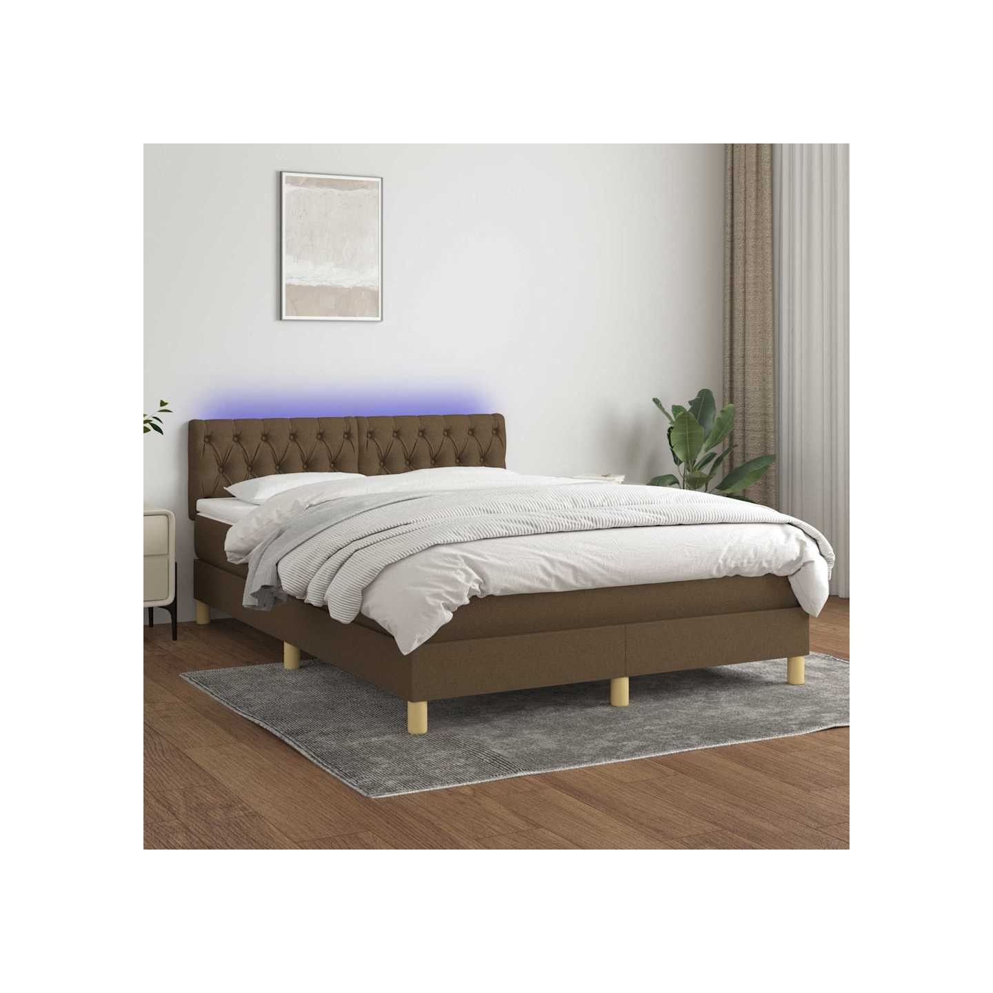 Sommier à lattes de lit matelas et LED Marron foncé 140x190 cm