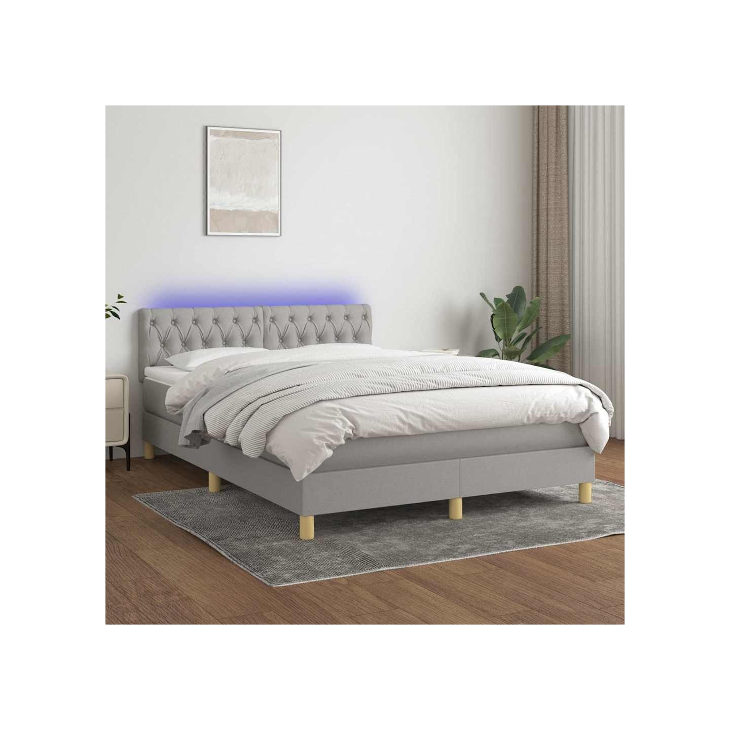 Sommier à lattes de lit et matelas et LED Gris clair 140x200 cm