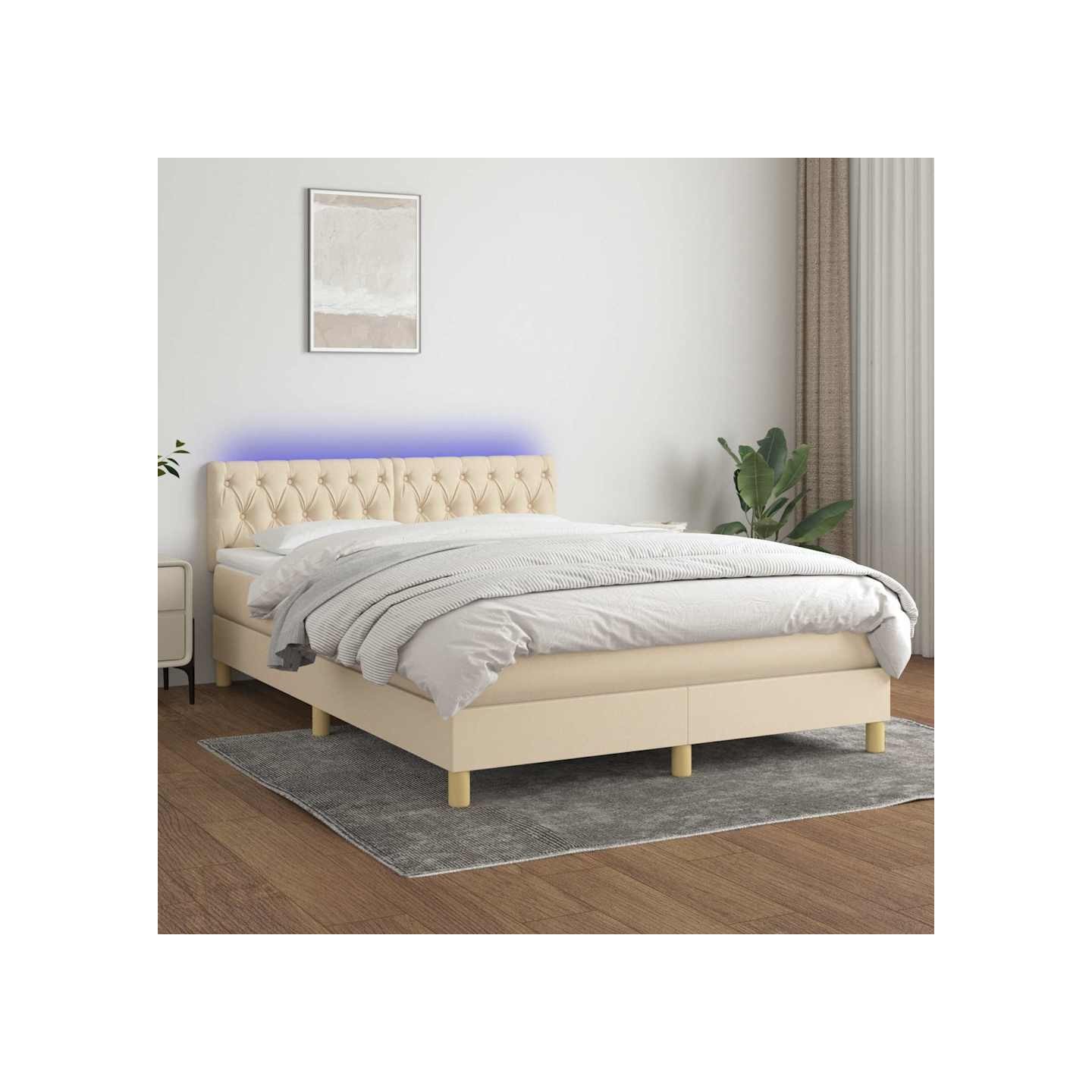 Sommier à lattes de lit avec matelas LED Crème 140x200 cm Tissu