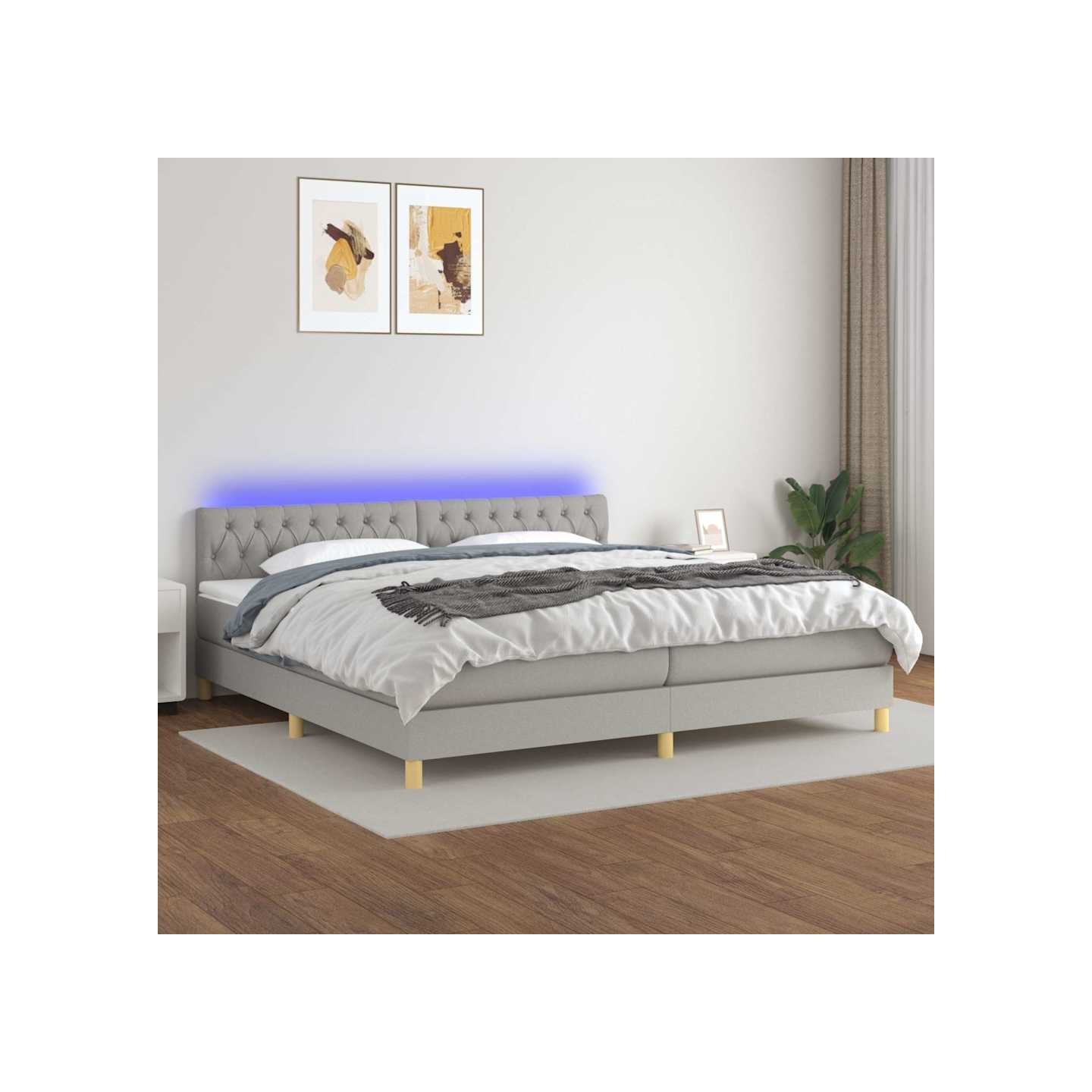 Sommier à lattes de lit matelas LED Gris clair 200x200 cm Tissu
