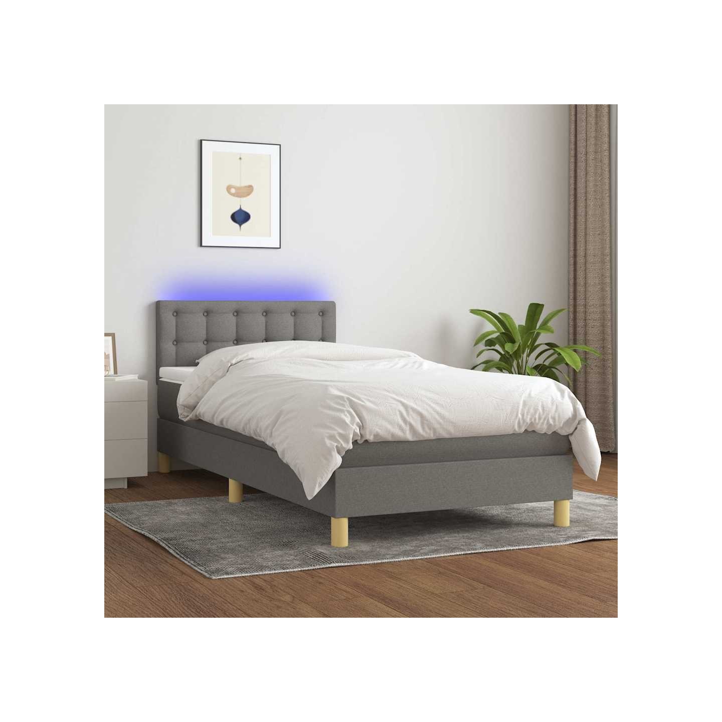 Sommier à lattes de lit avec matelas et LED Gris foncé 80x200cm