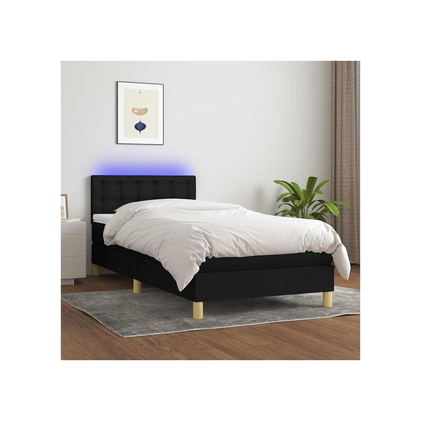 Sommier à lattes de lit avec matelas et LED Noir 90x190cm Tissu
