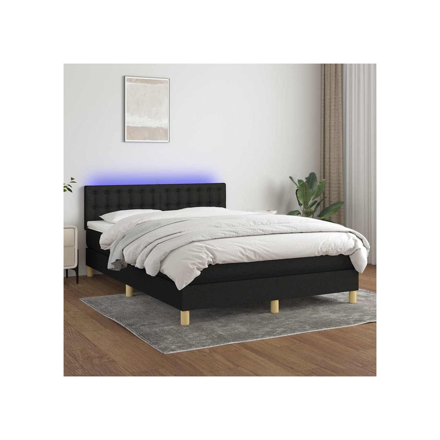 Sommier à lattes de lit avec matelas LED Noir 140x200 cm Tissu