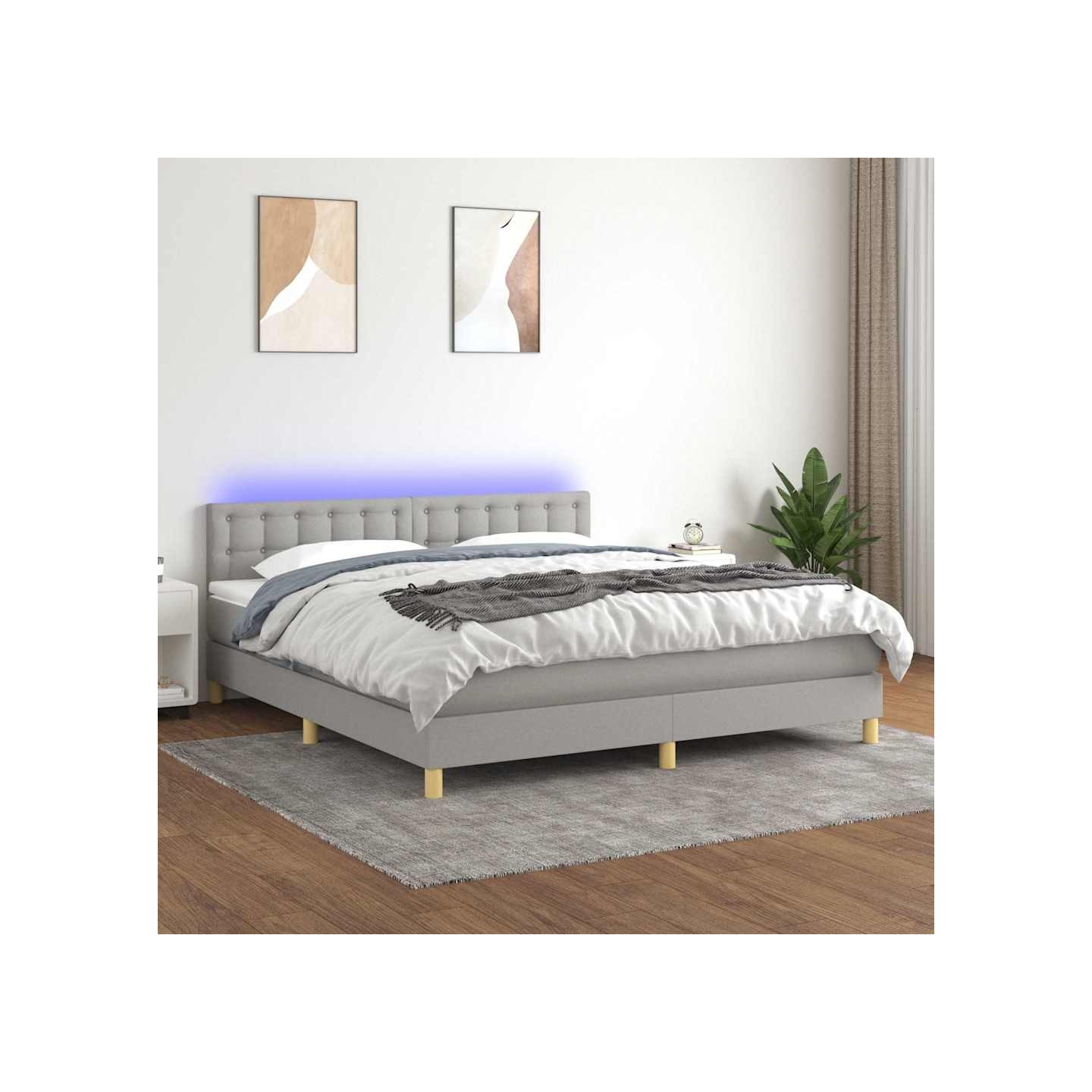 Sommier à lattes de lit matelas LED Gris clair 160x200 cm Tissu