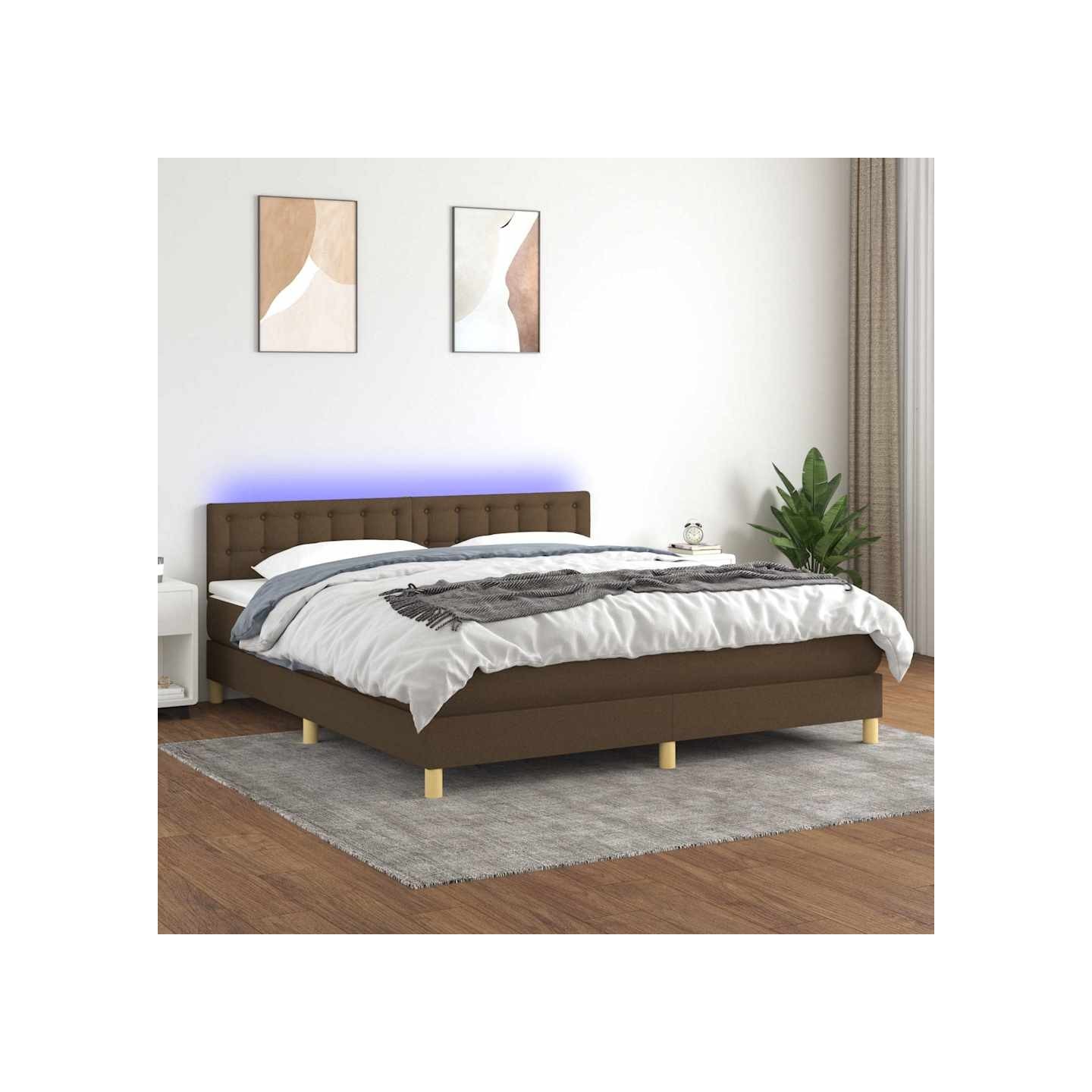 Sommier à lattes de lit matelas et LED Marron foncé 160x200 cm