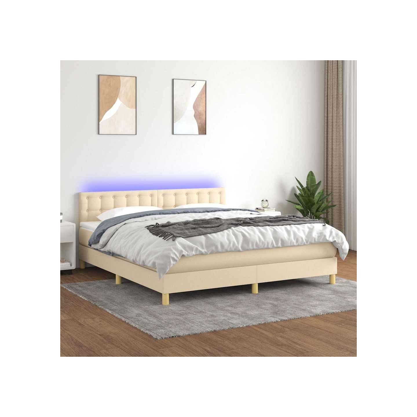 Sommier à lattes de lit avec matelas LED Crème 160x200 cm Tissu