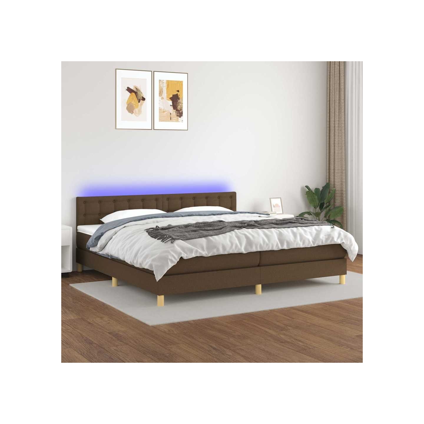 Sommier à lattes de lit matelas et LED Marron foncé 200x200 cm