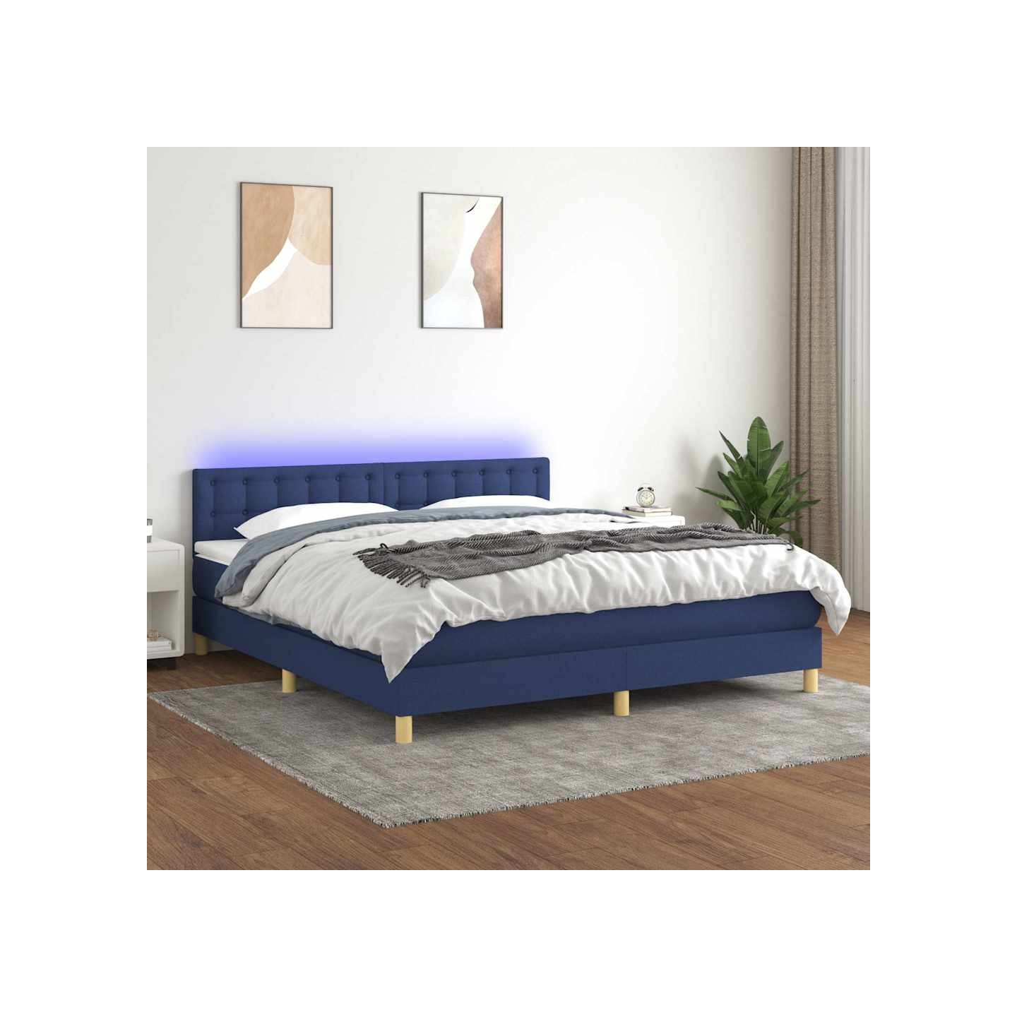 Sommier à lattes de lit avec matelas LED Bleu 160x200 cm Tissu