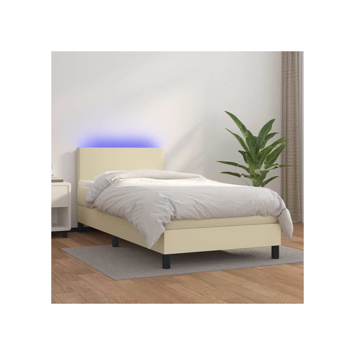 Sommier à lattes de lit avec matelas et LED Crème 80x200cm