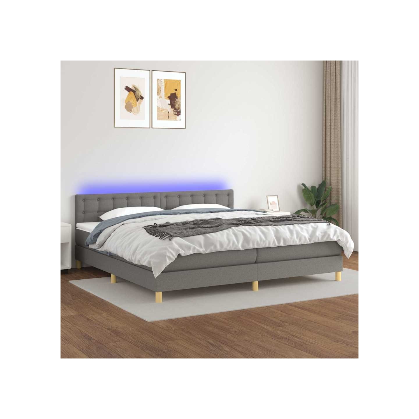 Sommier à lattes de lit et matelas et LED Gris foncé 200x200 cm