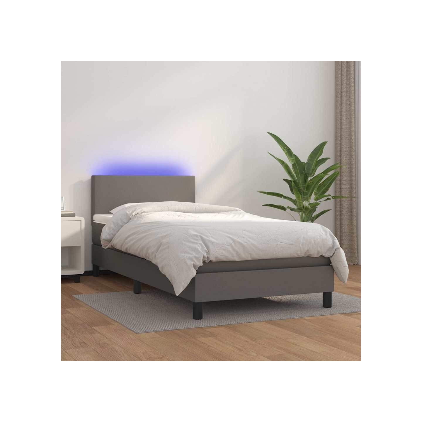 Sommier à lattes de lit avec matelas et LED Gris 80x200 cm