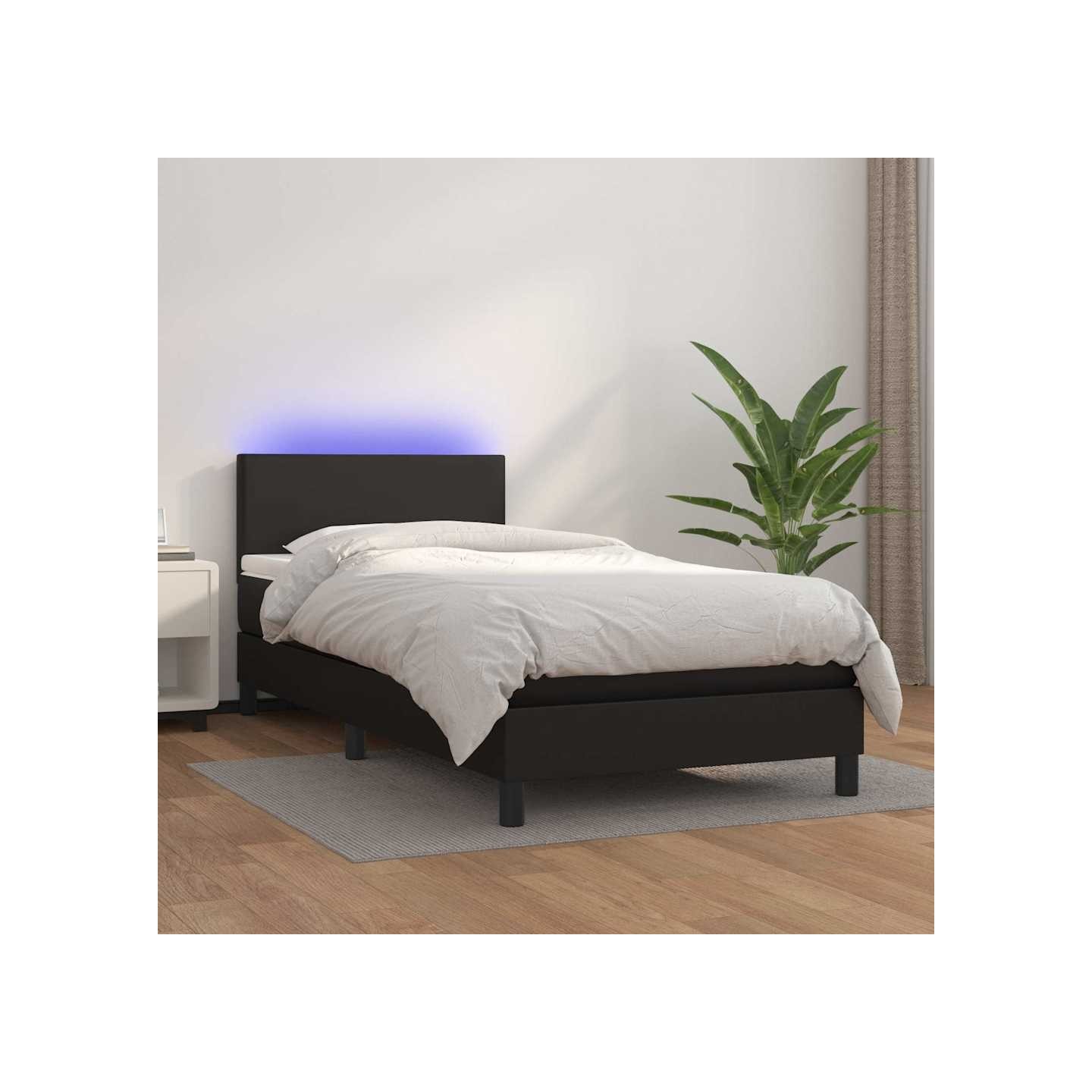 Sommier à lattes de lit avec matelas et LED Noir 90x200 cm