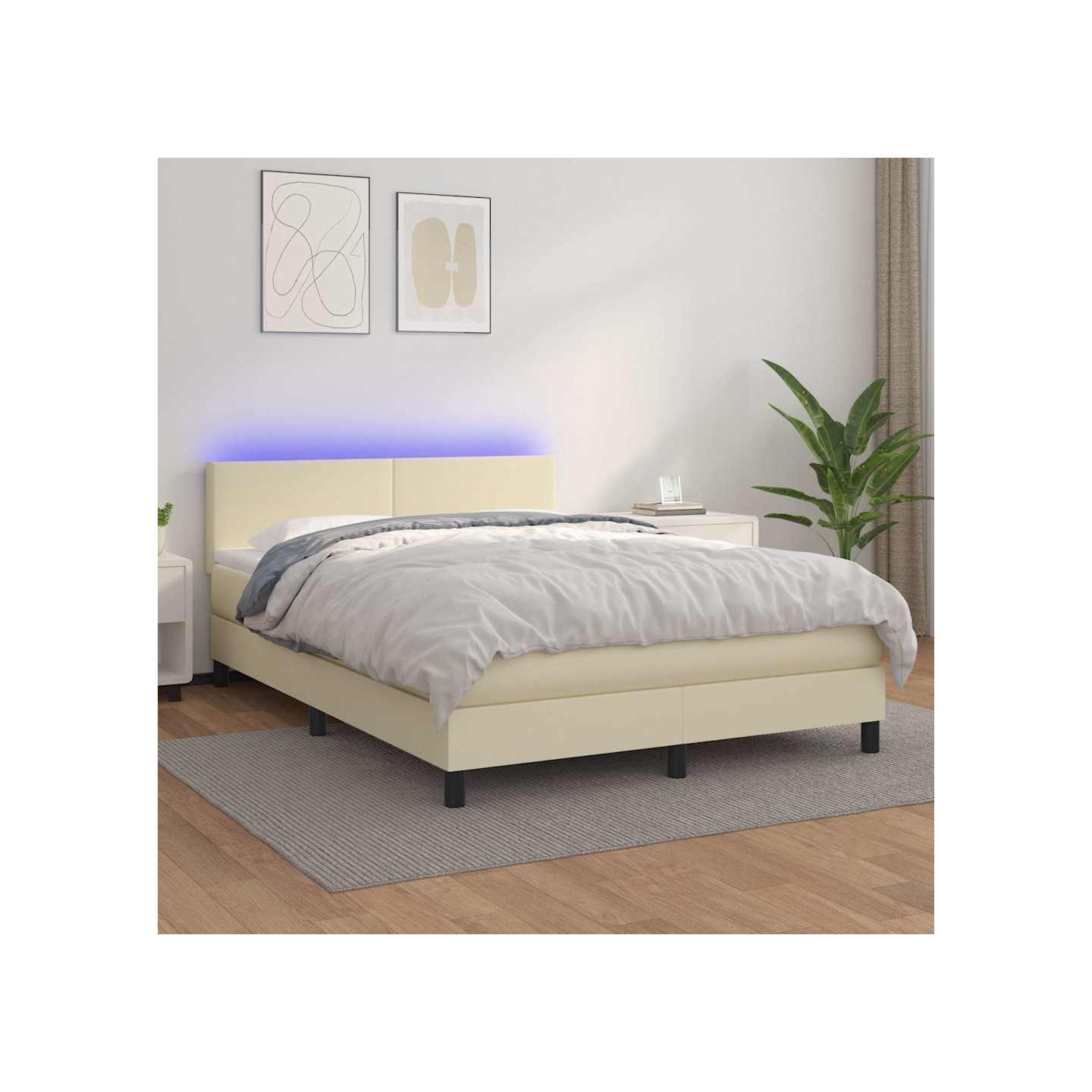 Sommier à lattes de lit avec matelas et LED Crème 140x190 cm