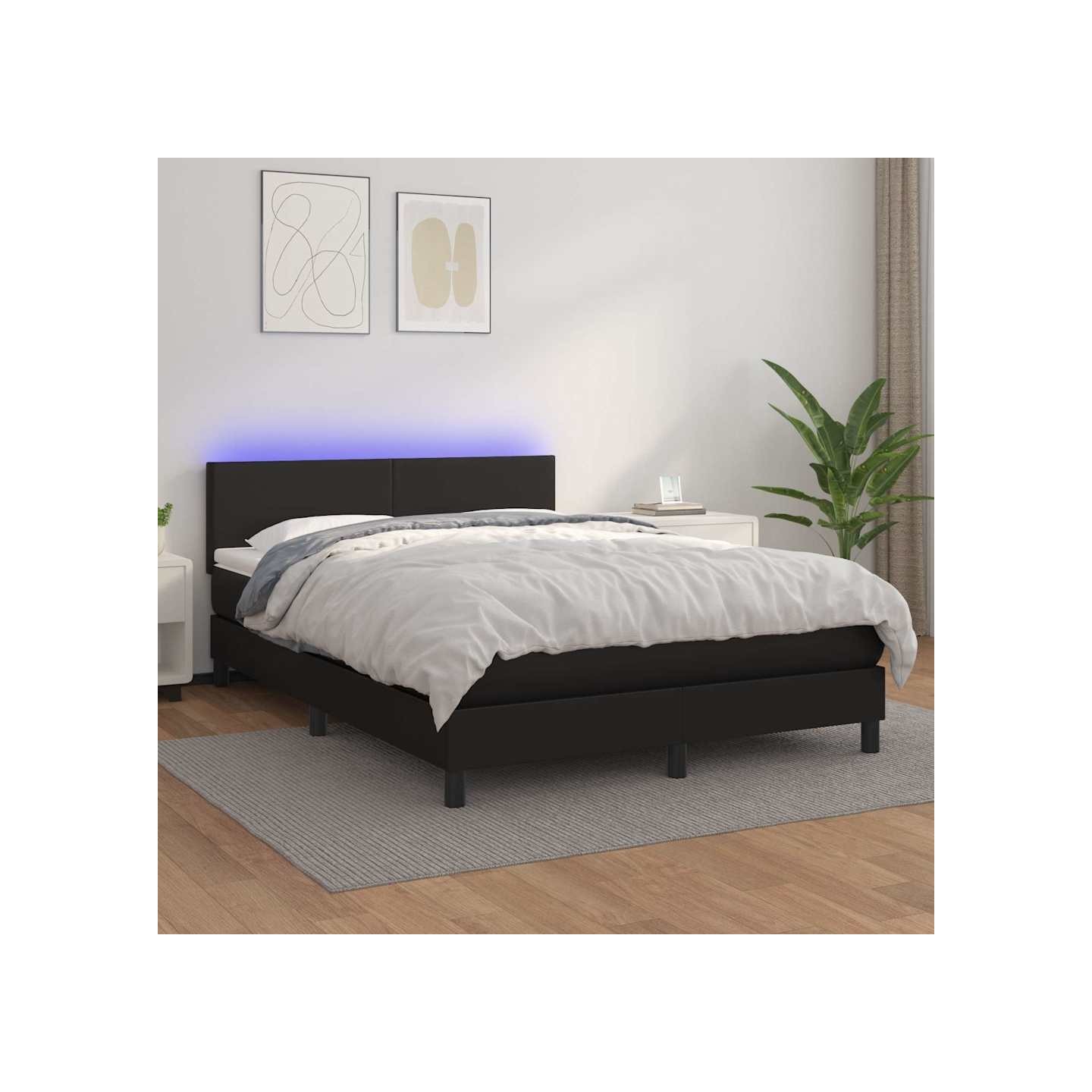 Sommier à lattes de lit avec matelas et LED Noir 140x190 cm