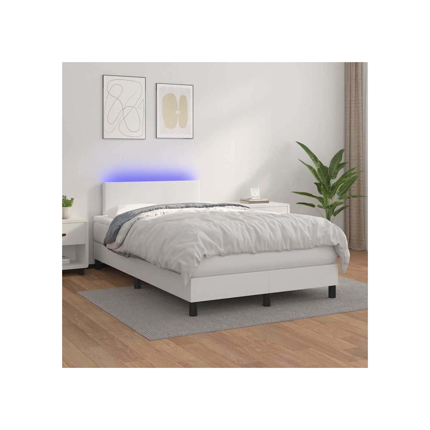 Sommier à lattes de lit et matelas et LED Blanc 120x200 cm
