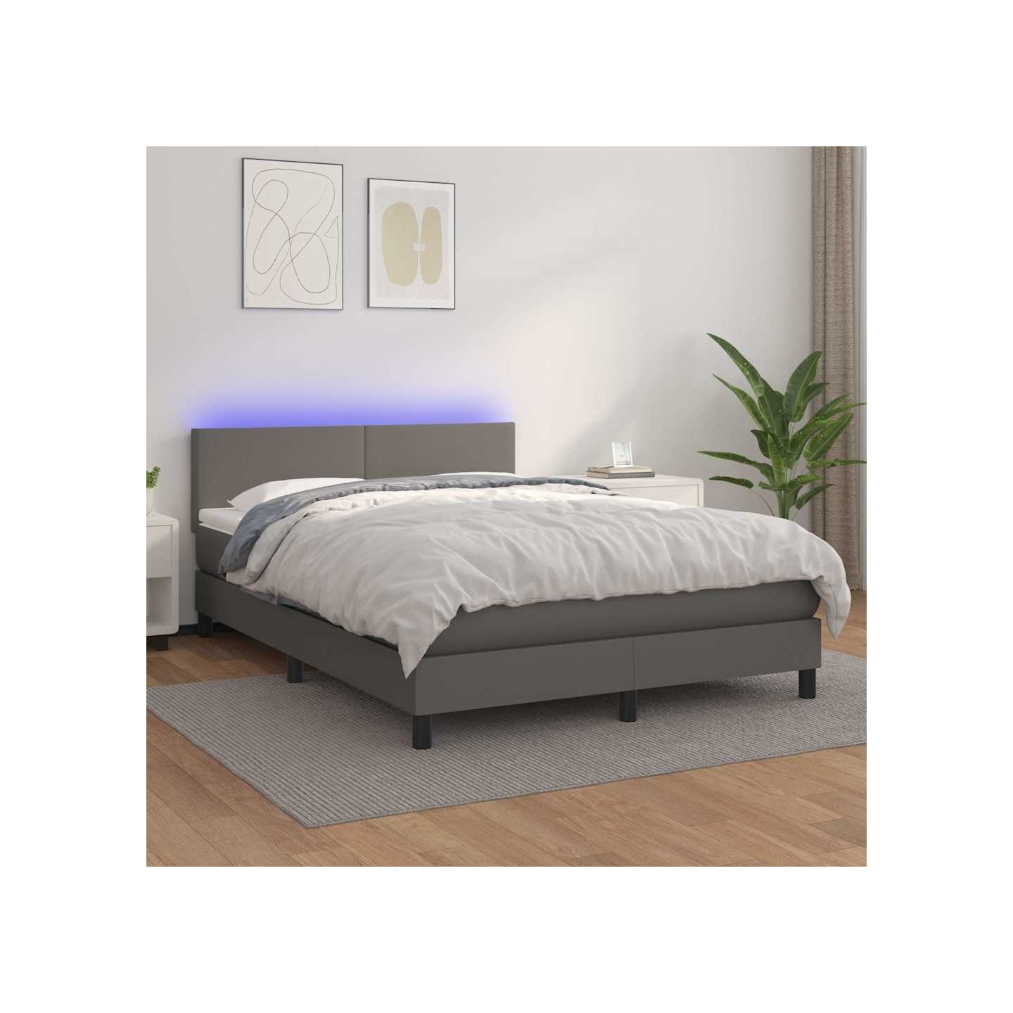 Sommier à lattes de lit avec matelas et LED Gris 140x190 cm