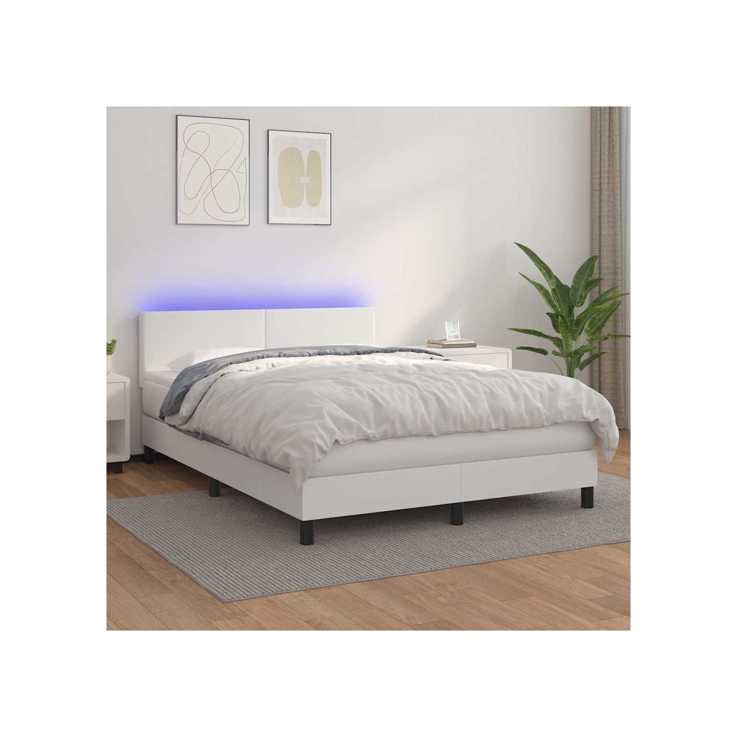 Sommier à lattes de lit avec matelas et LED Blanc 140x190 cm
