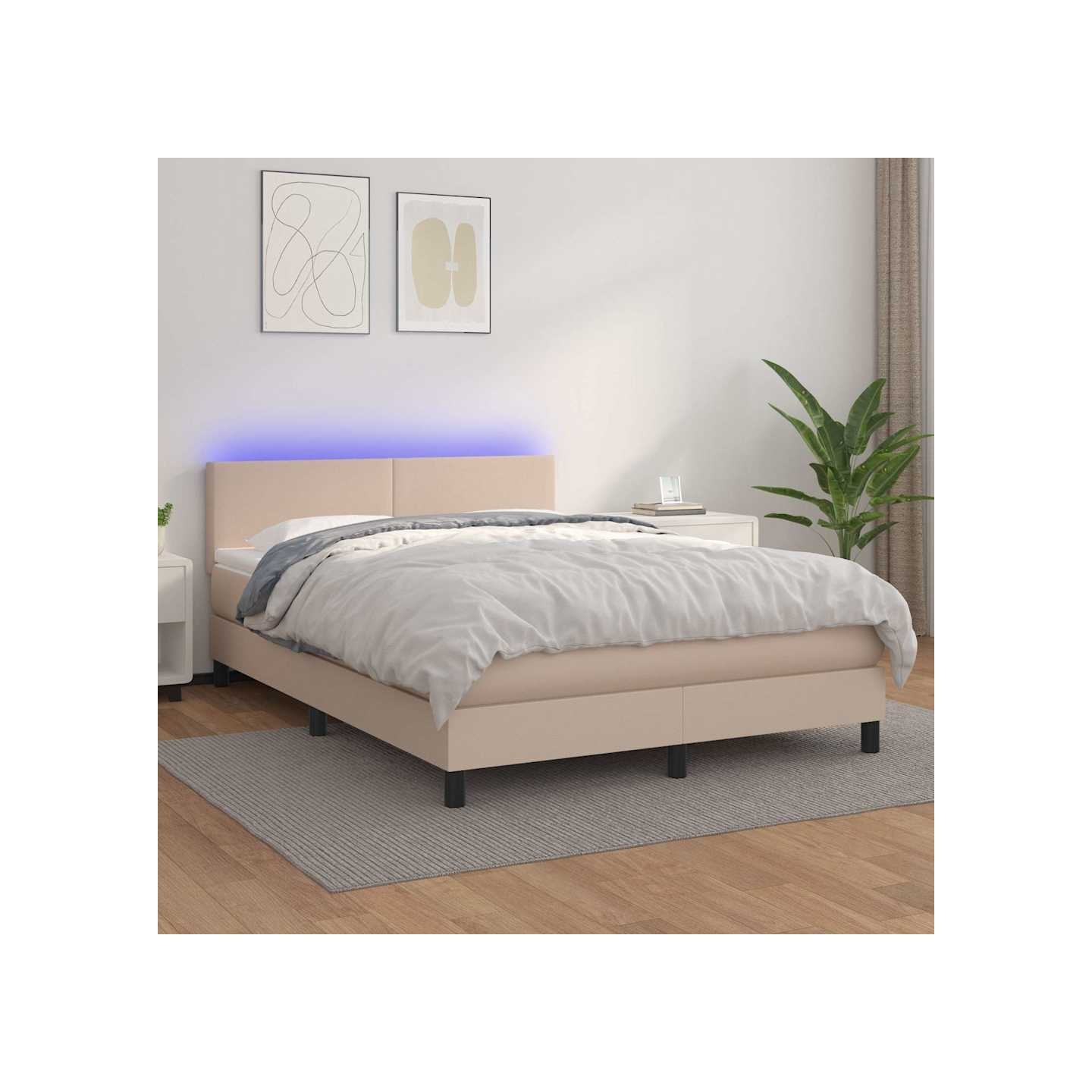 Sommier à lattes de lit avec matelas LED Cappuccino 140x200 cm