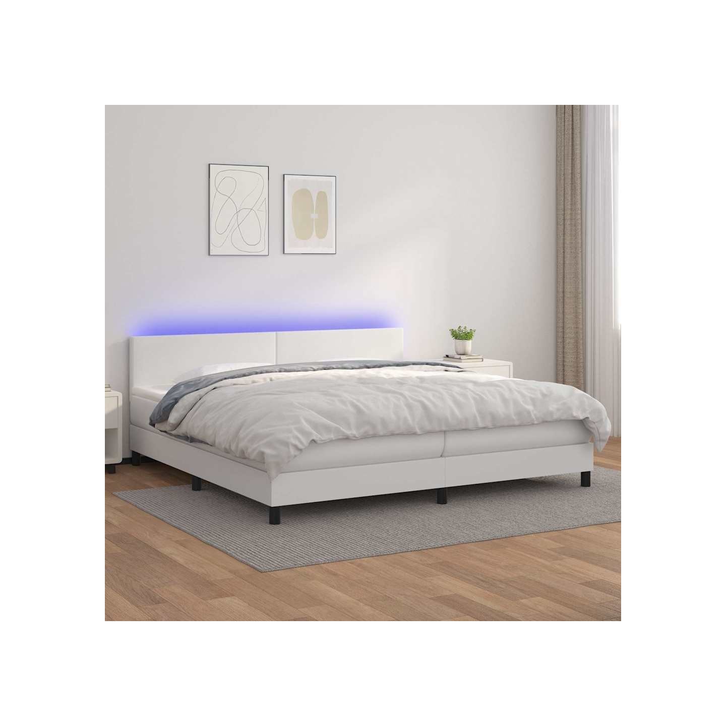 Sommier à lattes de lit avec matelas et LED Blanc 200x200 cm