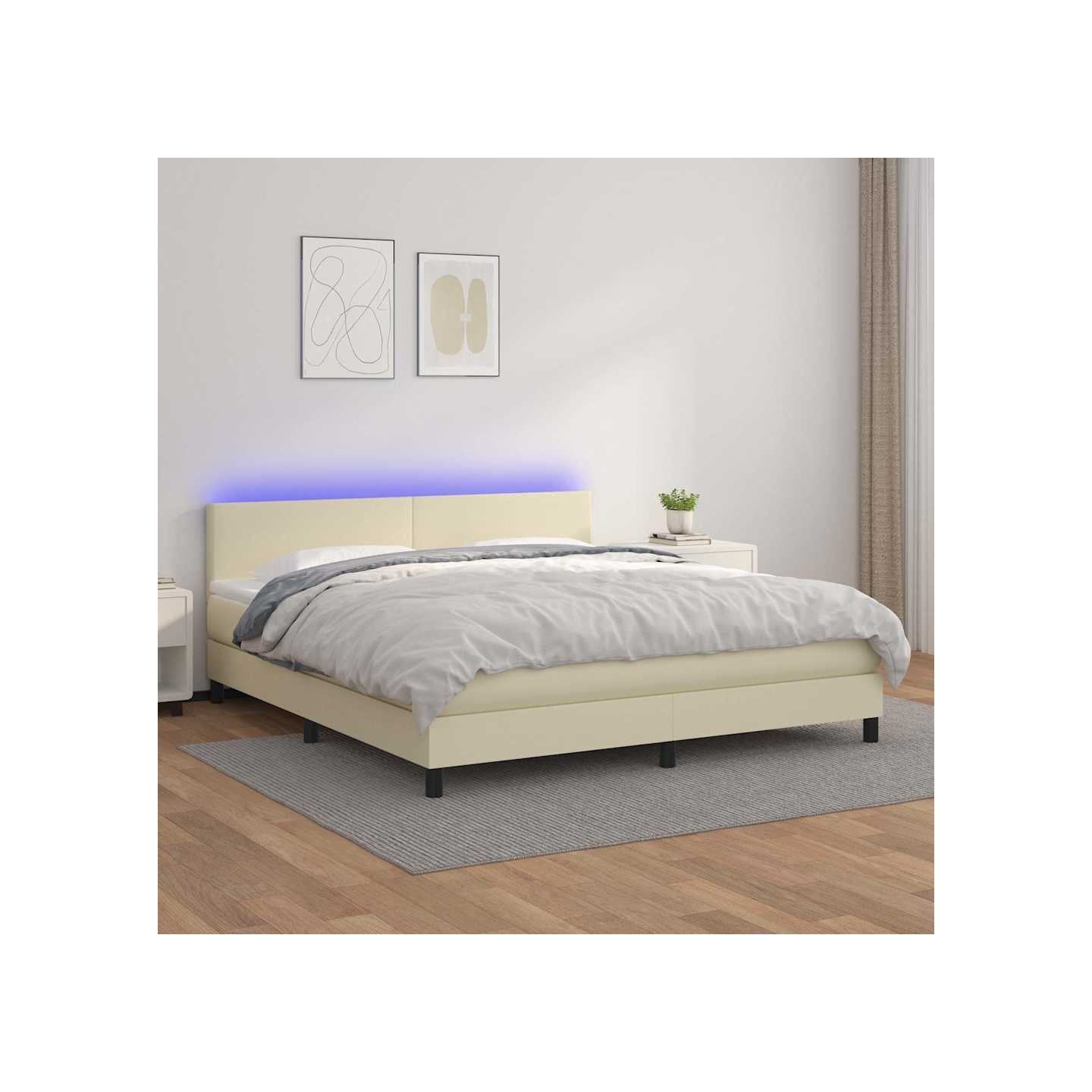 Sommier à lattes de lit avec matelas et LED Crème 160x200 cm