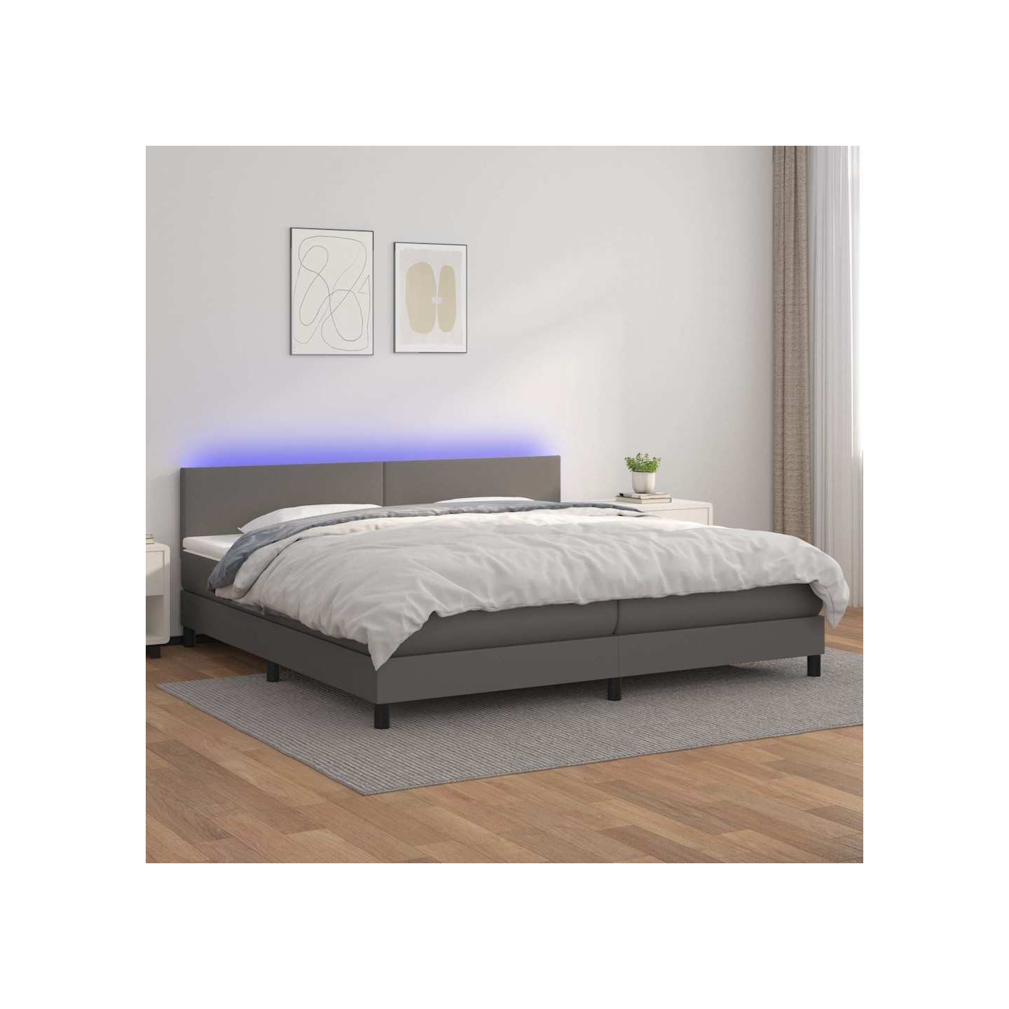 Sommier à lattes de lit avec matelas et LED Gris 200x200 cm