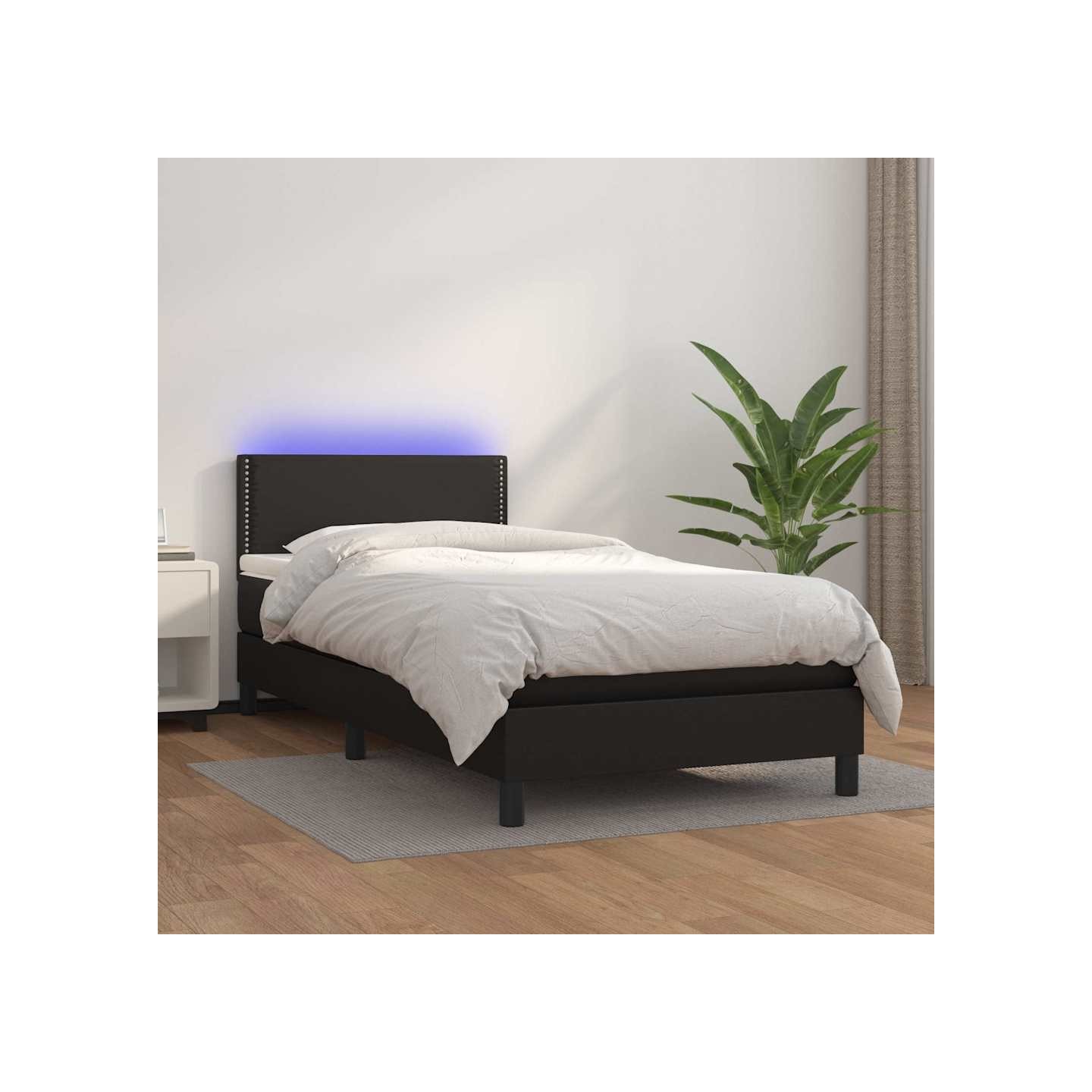 Sommier à lattes de lit et matelas LED Noir 90x190cm Similicuir