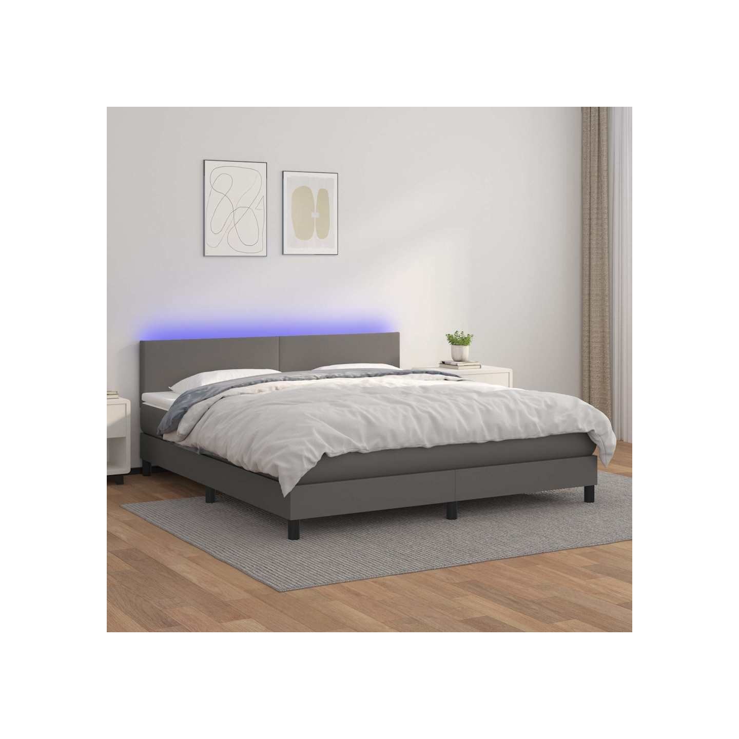 Sommier à lattes de lit avec matelas et LED Gris 180x200 cm