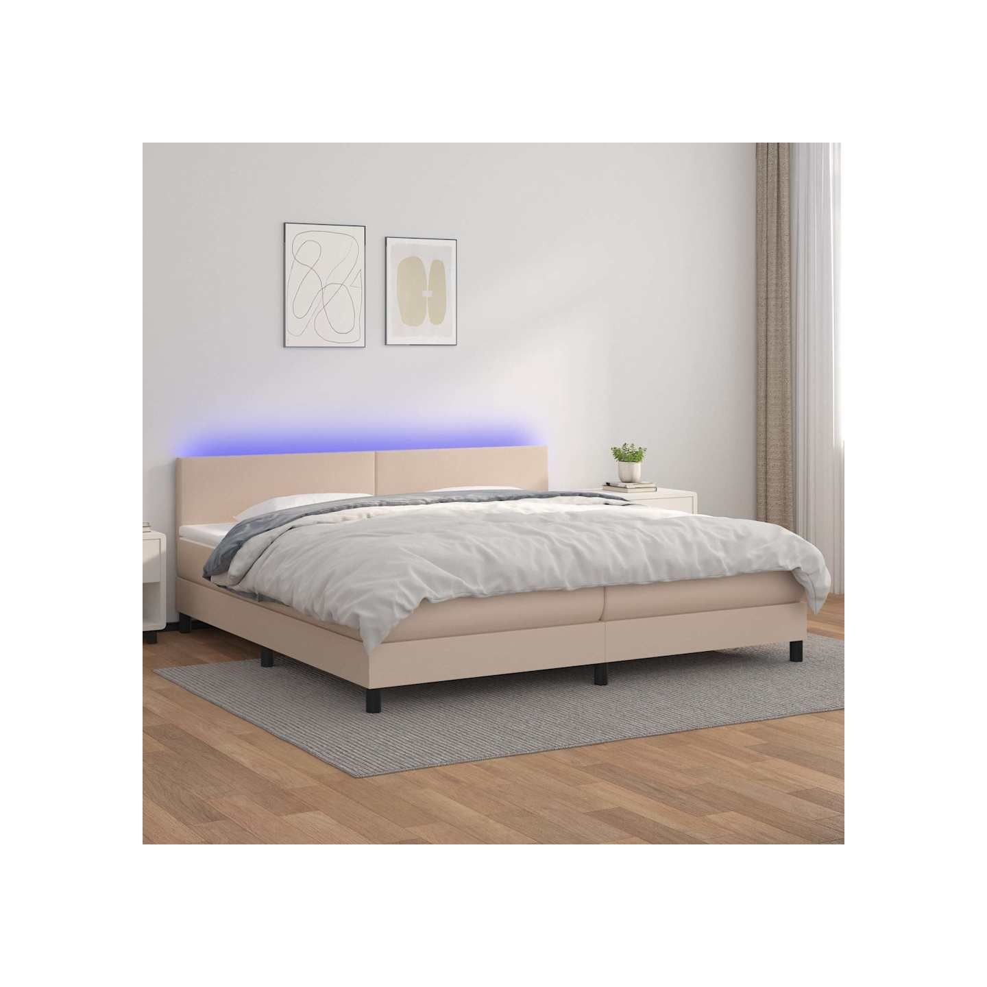Sommier à lattes de lit avec matelas LED Cappuccino 200x200 cm