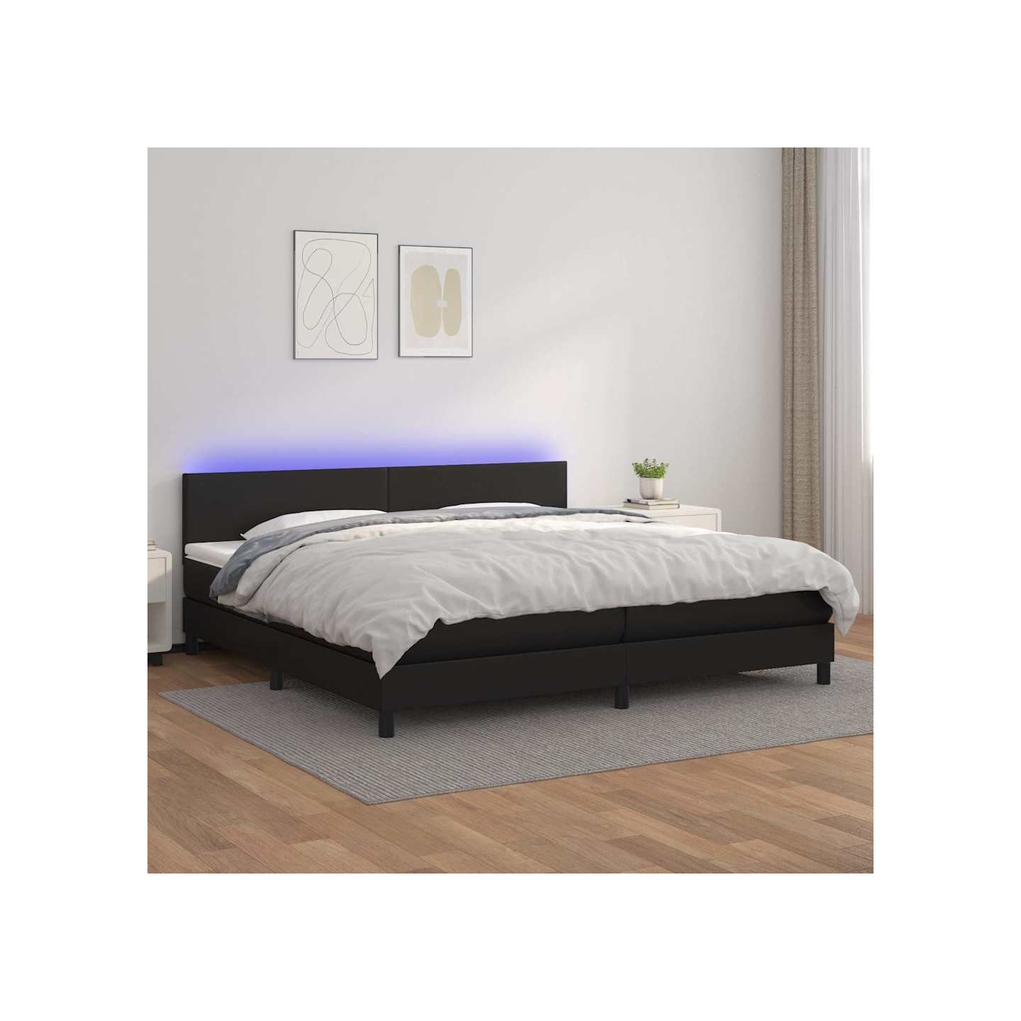 Sommier à lattes de lit avec matelas et LED Noir 200x200 cm