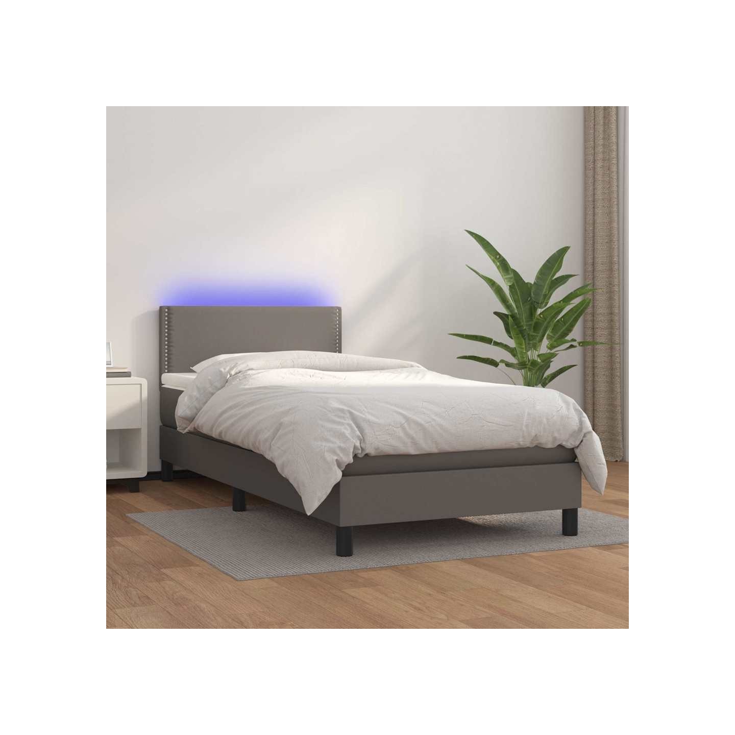 Sommier à lattes de lit et matelas LED Gris 80x200cm Similicuir