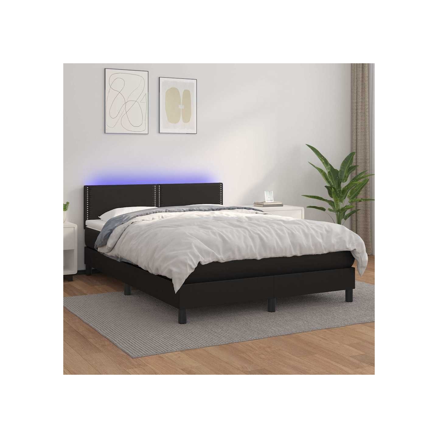 Sommier à lattes de lit avec matelas et LED Noir 140x190 cm