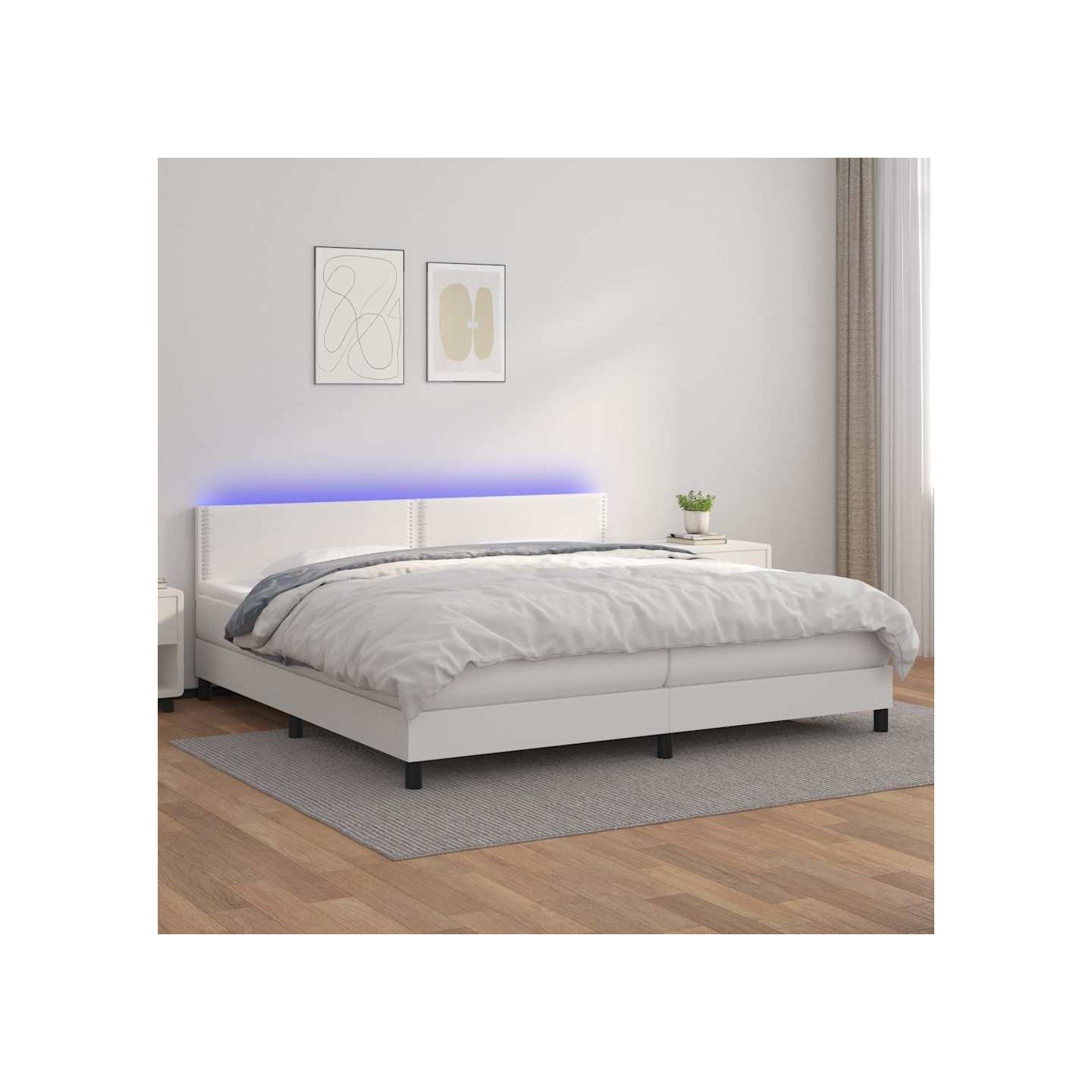 Sommier à lattes de lit avec matelas et LED Blanc 200x200 cm
