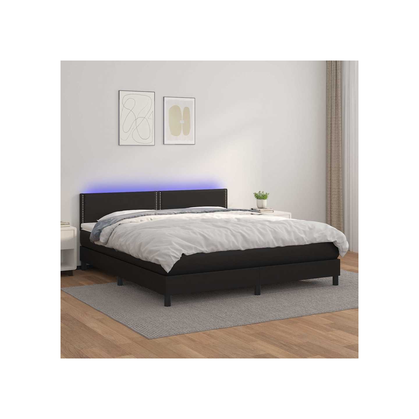 Sommier à lattes de lit avec matelas et LED Noir 180x200cm