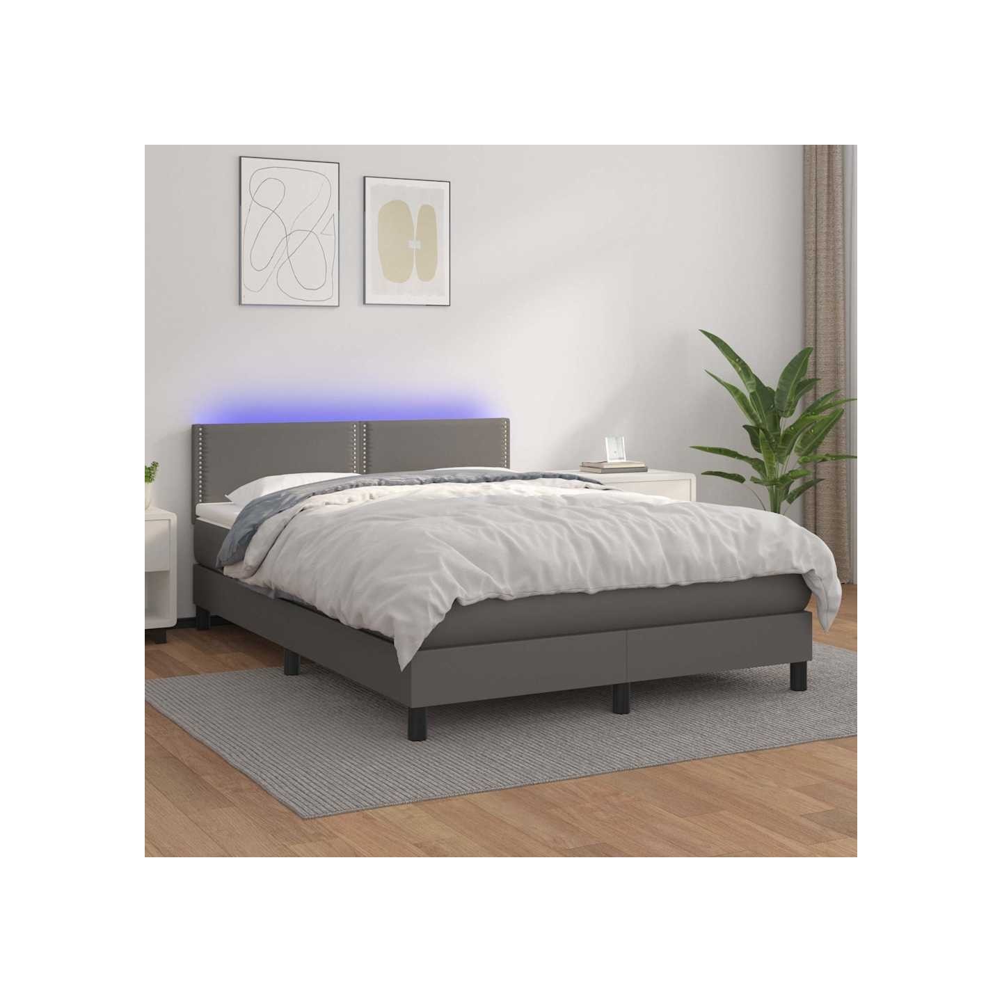 Sommier à lattes de lit avec matelas et LED Gris 140x190 cm