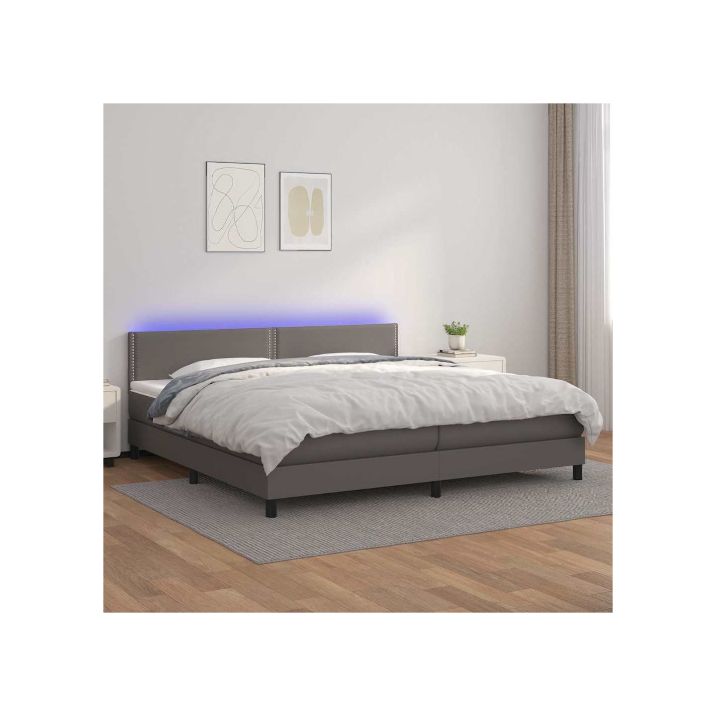 Sommier à lattes de lit avec matelas et LED Gris 200x200 cm