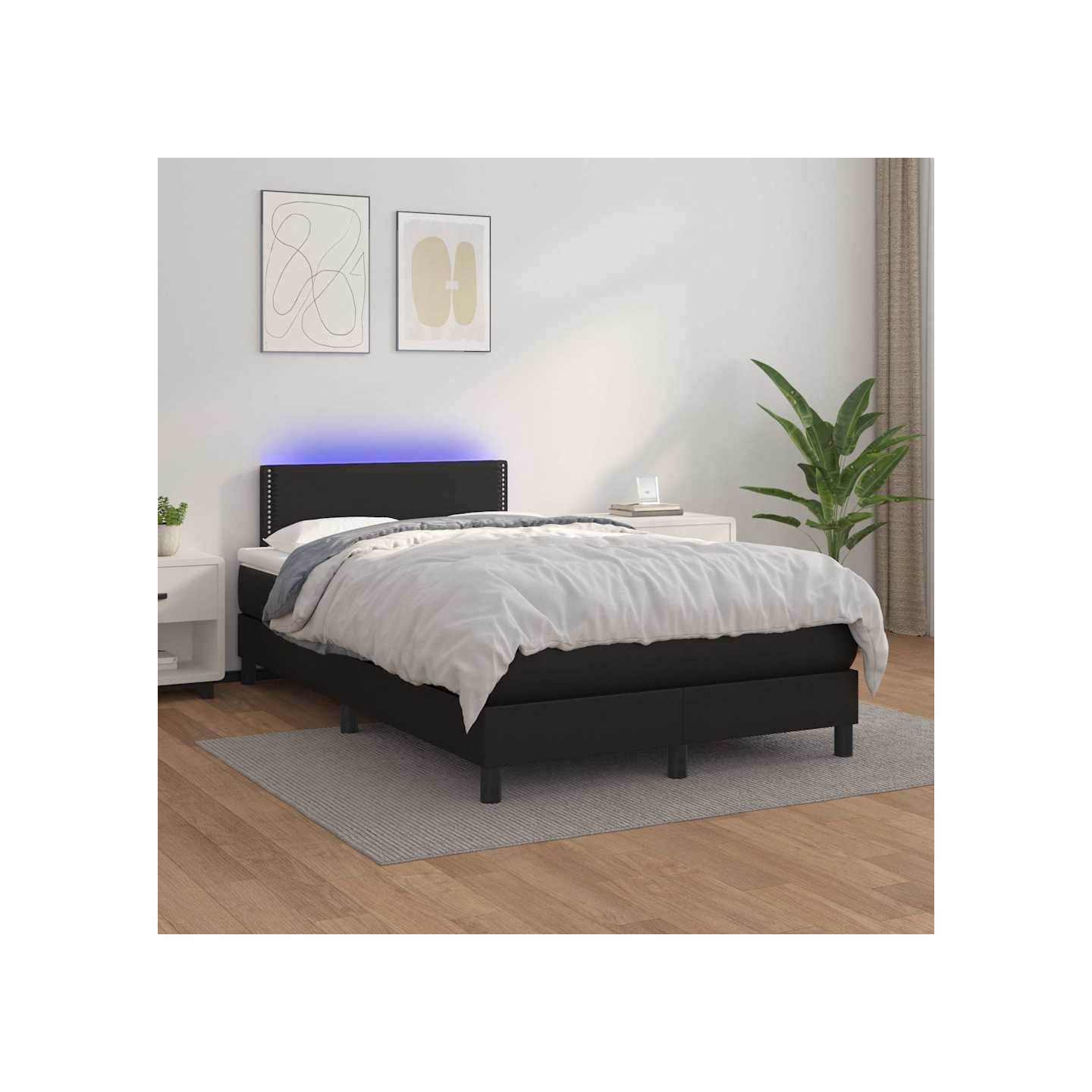 Sommier à lattes de lit avec matelas et LED Noir 120x200 cm