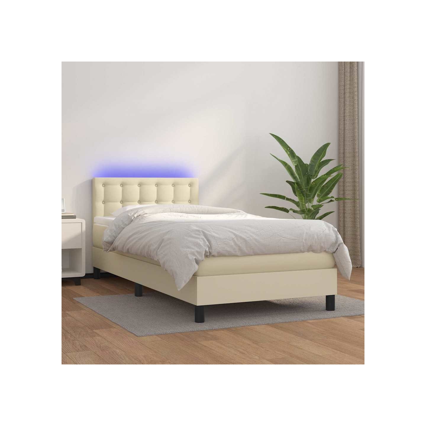 Sommier à lattes de lit avec matelas et LED Crème 100x200 cm