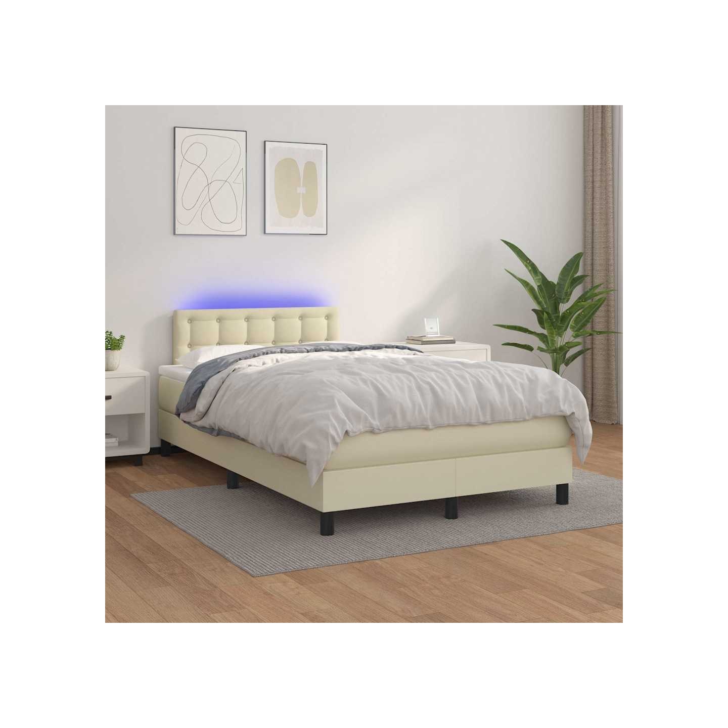 Sommier à lattes de lit avec matelas et LED Crème 120x200 cm