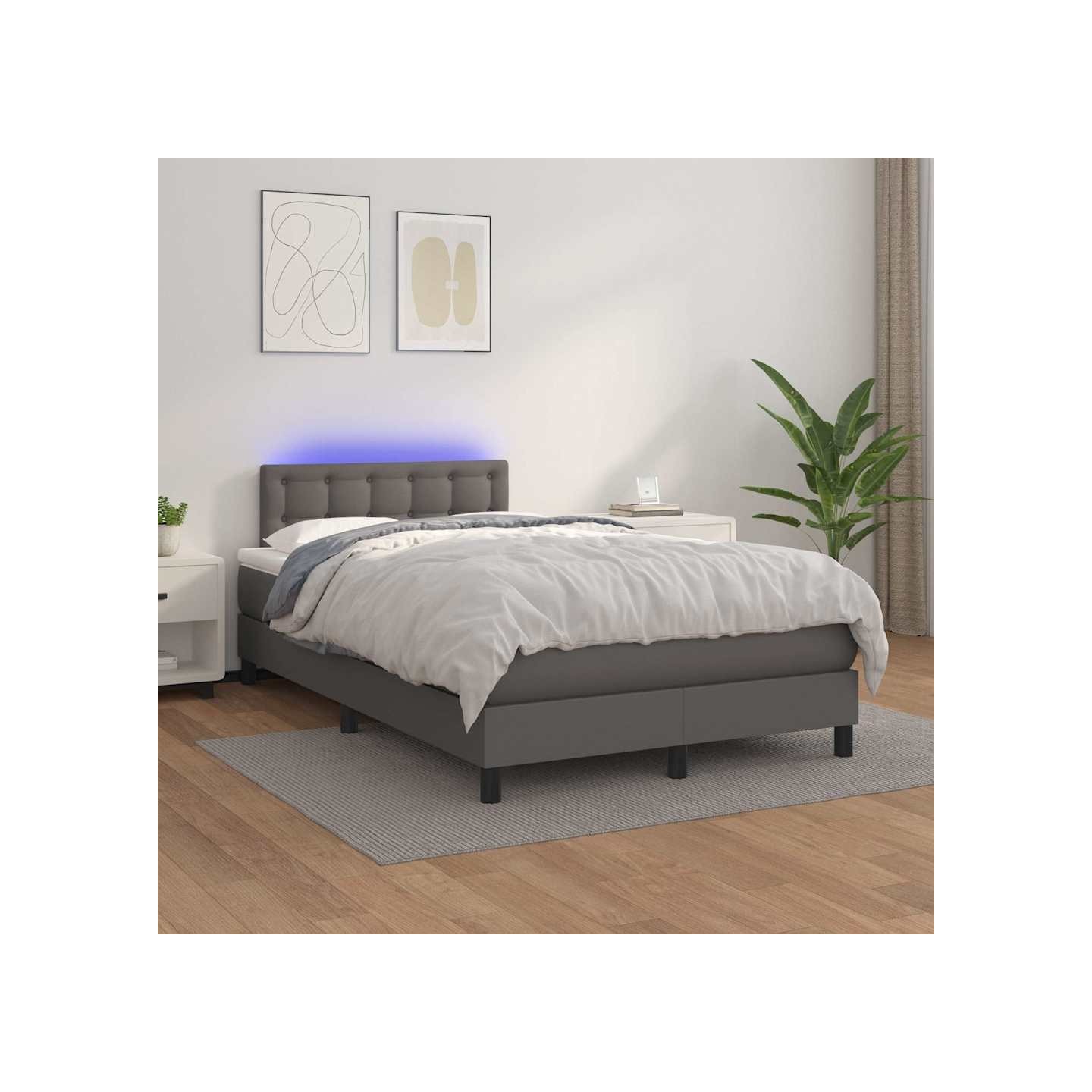 Sommier à lattes de lit avec matelas et LED Gris 120x200 cm