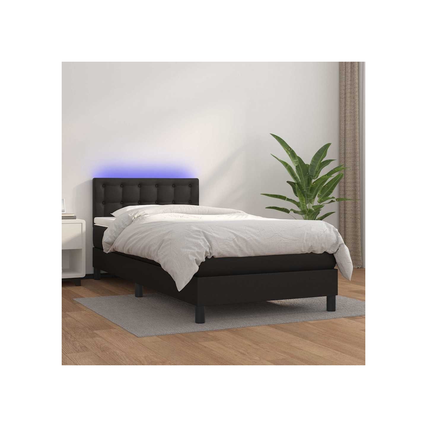 Sommier à lattes de lit avec matelas et LED Noir 90x200 cm