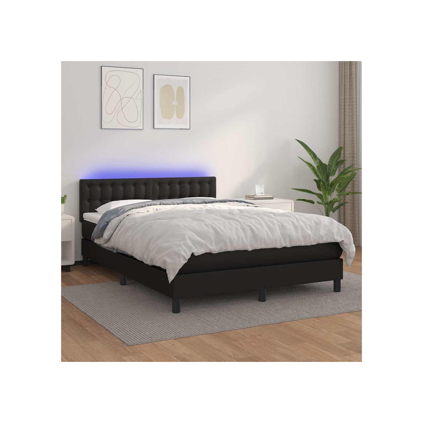 Sommier à lattes de lit avec matelas et LED Noir 140x190cm